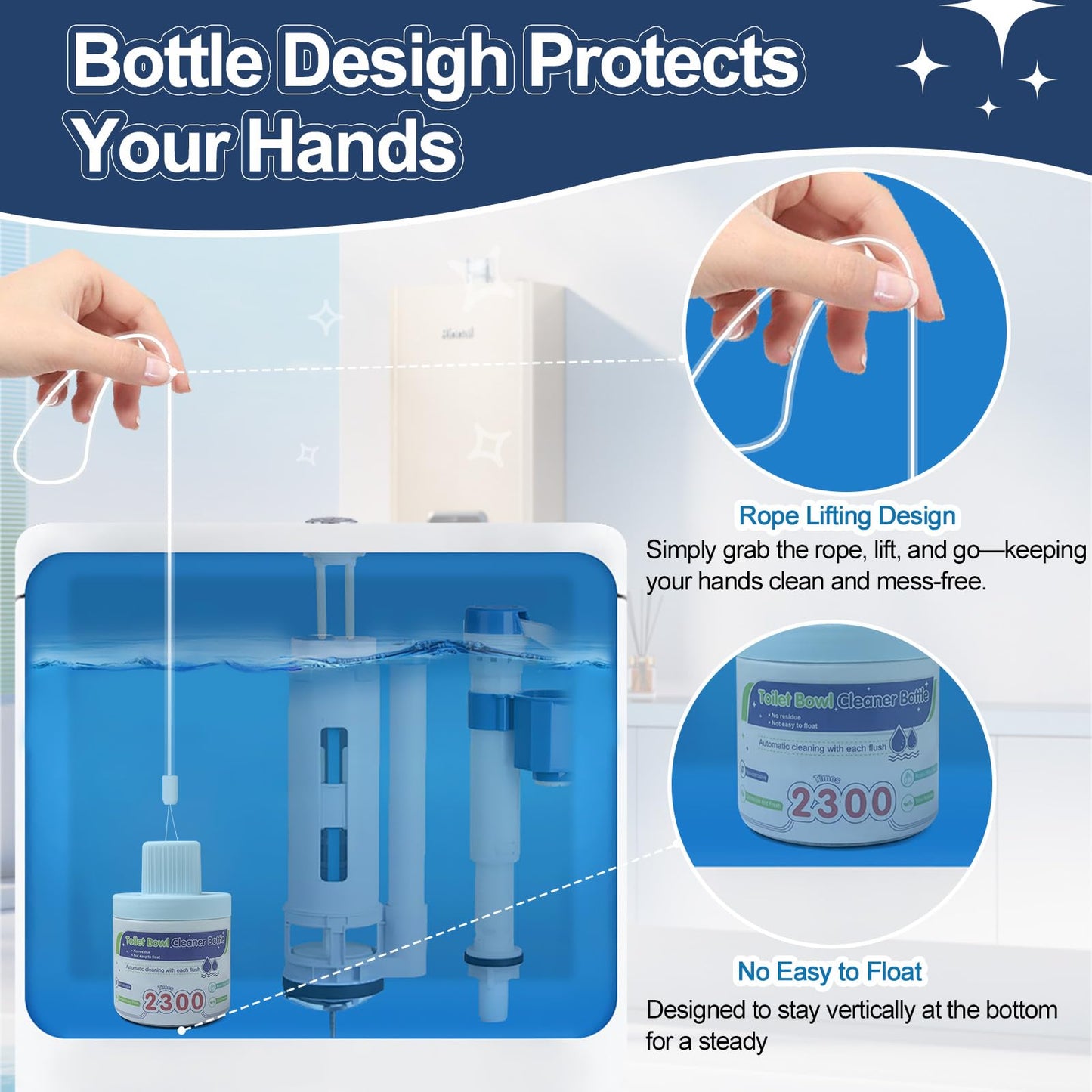 Msvvko Toilet Bowl Cleaner, Automatic Long-Lasting Blue Toilet Cleaner Bottle, Septic Safe Toilet Bowl Tablets in Bottles, Fresh Bathroom & Deodorize, 6 Pack, 2300 Flushes Each