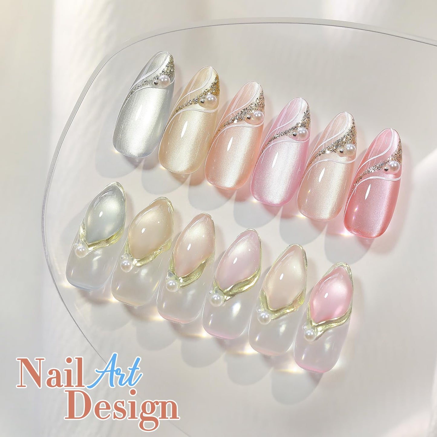 Double Rhythm 15ML Glass Cat Eye Gel Polish with Magnet Same Color Same Bottle Holographic Glitter Shimmer Salon Soak Off Magnetic Nail at Home (Apricot Peach-MC1151)