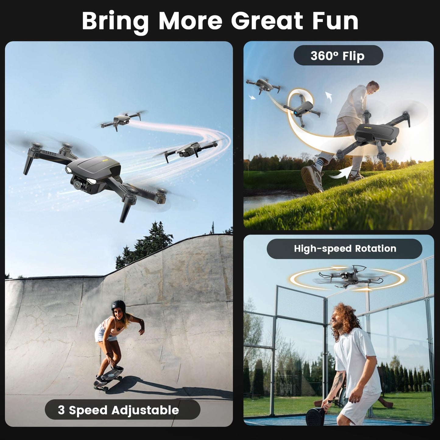 WeFone Drone with Camera for Kids Adults, WF11 1080P HD Mini Drones with FPV Transmission Foldable RC Quadcopters for Beginners, One-Key Start, Headless Mode, 360° Flip, 22 Mins Flight Time