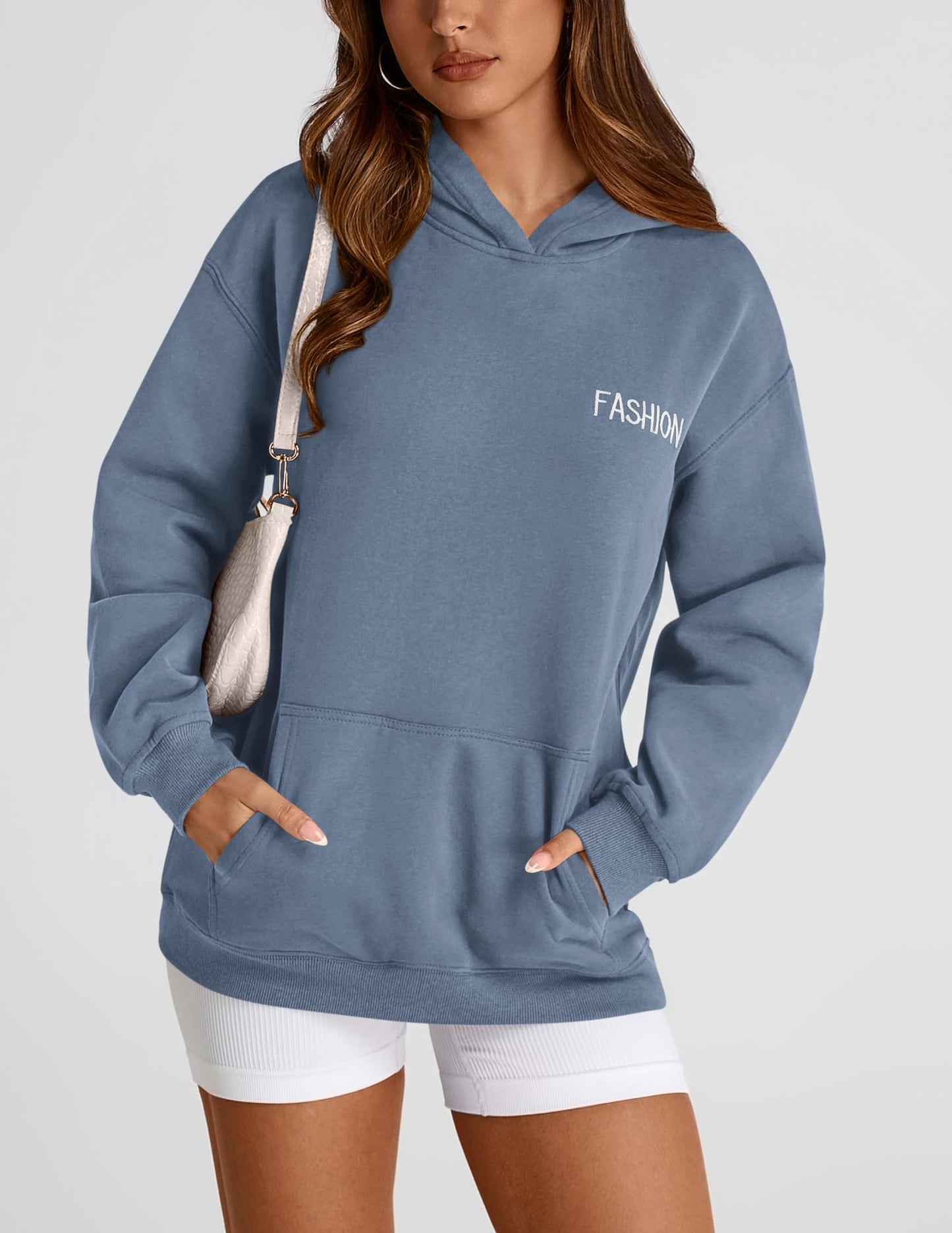 PRETTYGARDEN Womens Long Sleeve Hoodies 2024 Fall Fashion Outfits Solid Oversized Pullover Sweatshirts Clothes with Pockets (Haze Blue,X-Large)