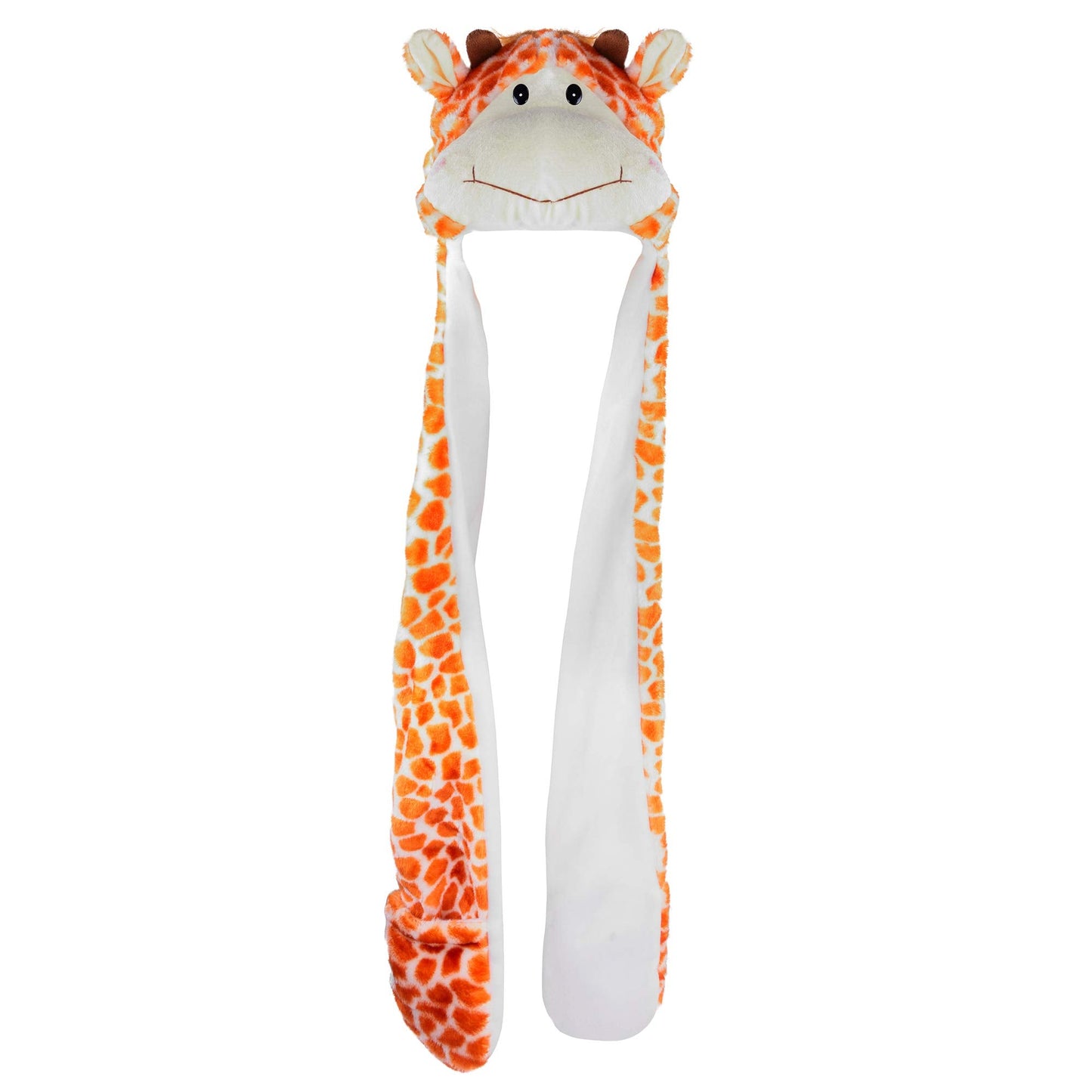 Giraffe Unisex Polyester Plush Zoo Animal Winter Hat Beanie Aviator Style (Long) Orange