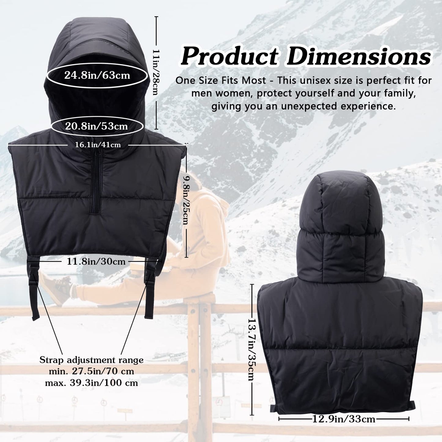 KERHAND Windproof & Waterproof Winter Hats For Men & Women,Winter Sleeveless Hoodie Siamese Vest Snow Hats,Suitable For Outdoor Sports Mountaineering/Skiing (WEAR IT AND WON'T LOSE IT