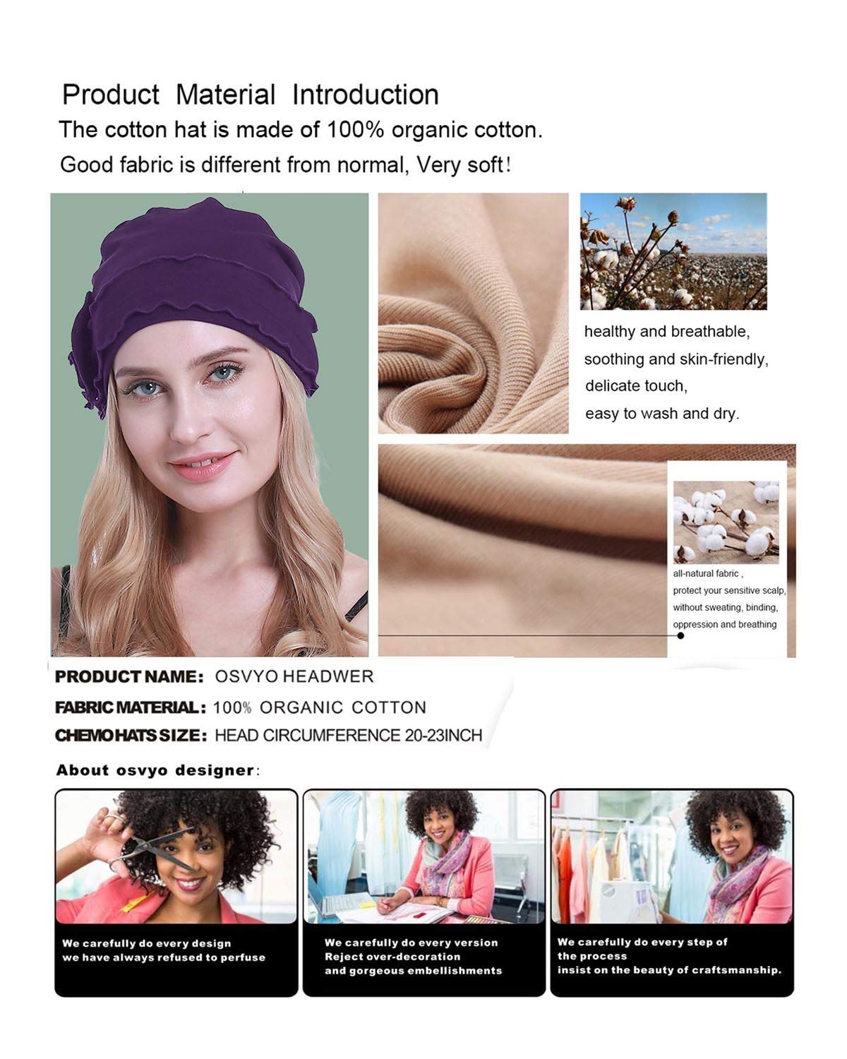 osvyo Chemo Headwear Turban Cap for Women - Cancer Beanie Hair Loss Sealed Packaging Dark Grey