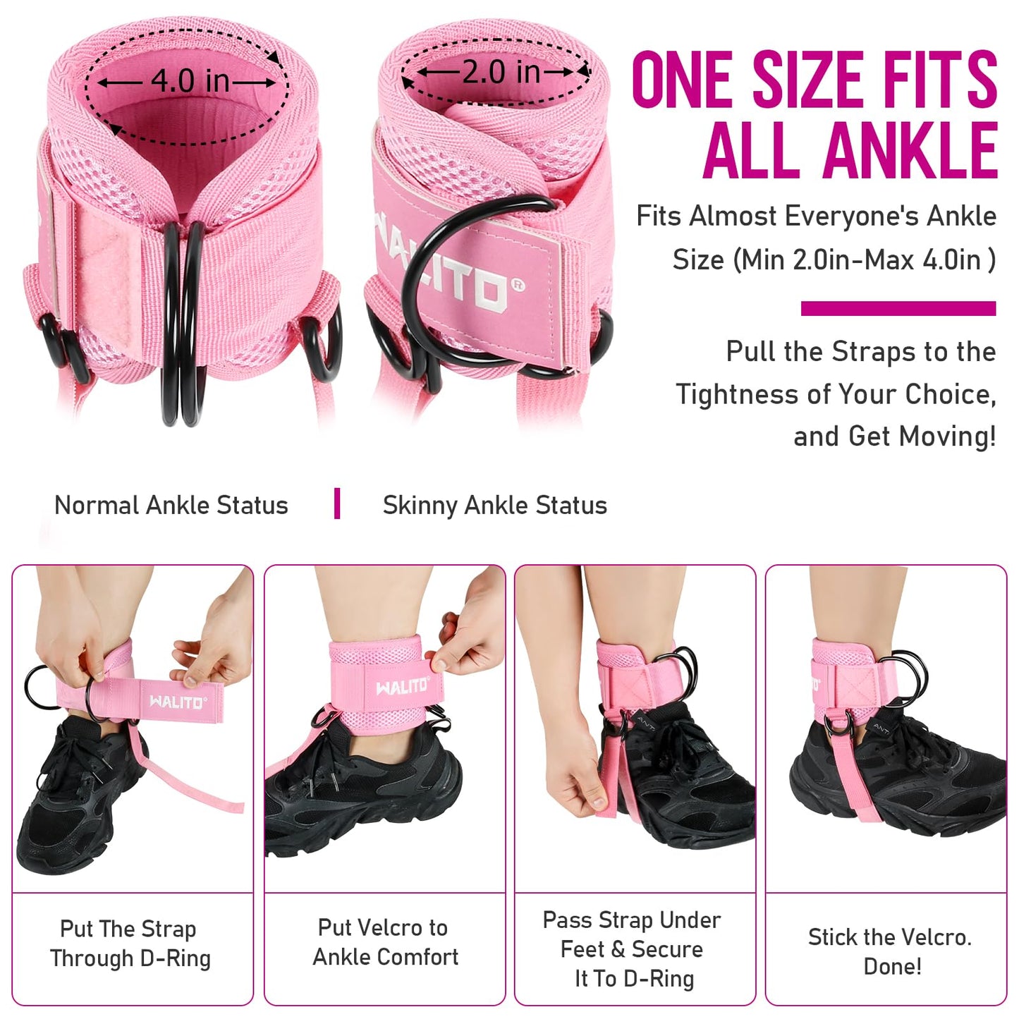 WALITO Gym Ankle Straps for Working Out - Glute Ankle Cuff Kickback Strap, Gym Cable Machine Accessories for Women Glute Leg Extensions, Hip Abductors & Lower Body Exercises Equipment