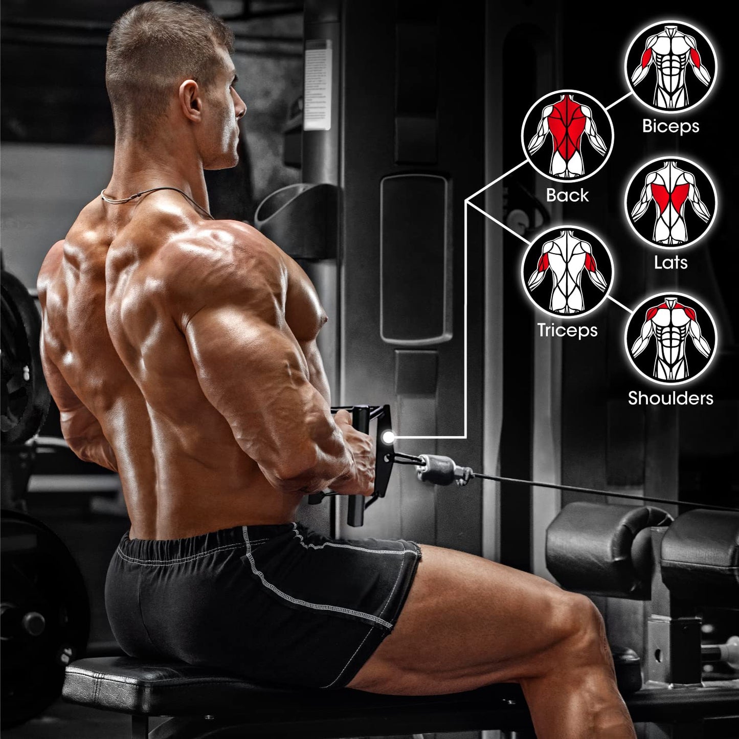 Yes4All Knurling Black Double D Handle with 800 Lbs Capacity, Cable Machine Accessories for Home Gym