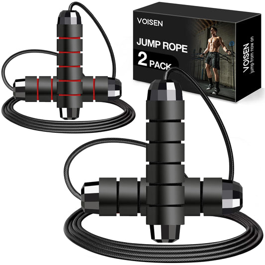VOISEN Jump Rope,2 Pack Adjustable Skipping Rope with Soft Foam Handles, Tangle-Free Rapid Speed Jumping Rope with Ball Bearings for Women, Men, and Kids Aerobic Exercise