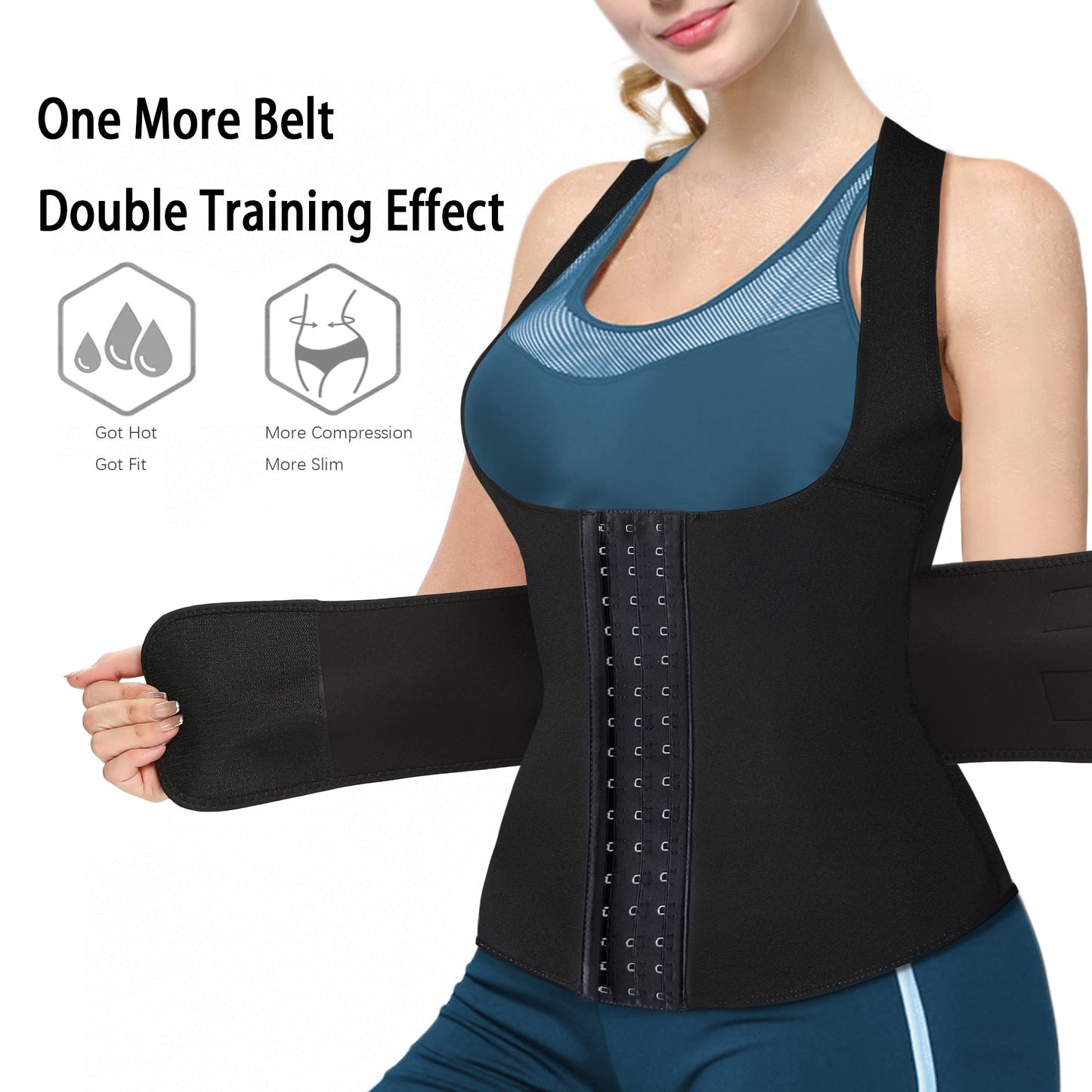 HOPLYNN Neoprene Sauna Sweat Waist Trainer Corset Trimmer Vest for Women Tummy Control, Waist Cincher Body Shaper Black Small