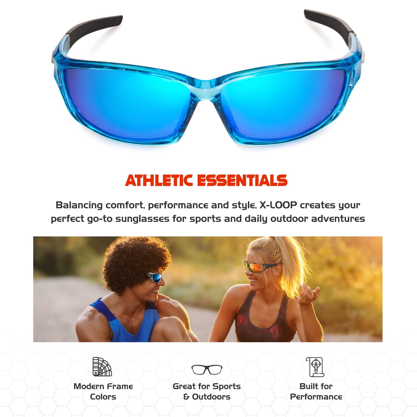 X LOOP Polarized Sports Sunglasses for Men - Wrap Around UV400 Baseball Running Cycling Driving Fishing Golf Glasses