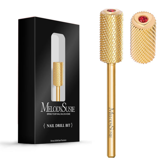 MelodySusie Crystal Top Red Heart Shape Nail Drill Bits, 3/32'' Large Barrel Carbide Bits, Suitable for Manicure Pedicure Cuticle Gel Polishing, Beginners Bits, Gold, Series Bit-S, Medium