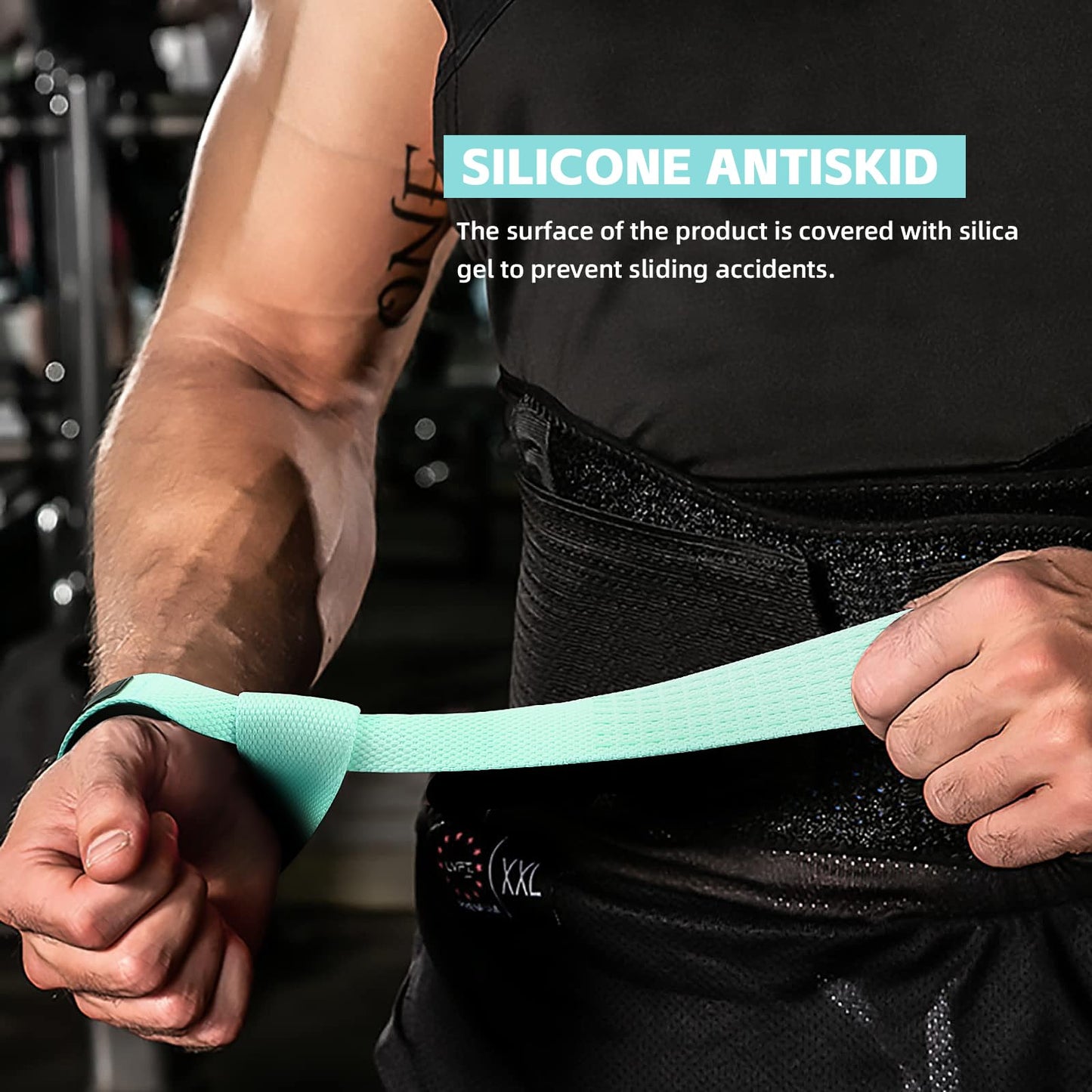 SKDK Cotton Hard Pull Wrist Lifting Straps Grips Band-Deadlift Straps with Neoprene Cushioned Wrist Padded and Anti-Skid Silicone - for Weightlifting, Bodybuilding, Xfit, Strength Training
