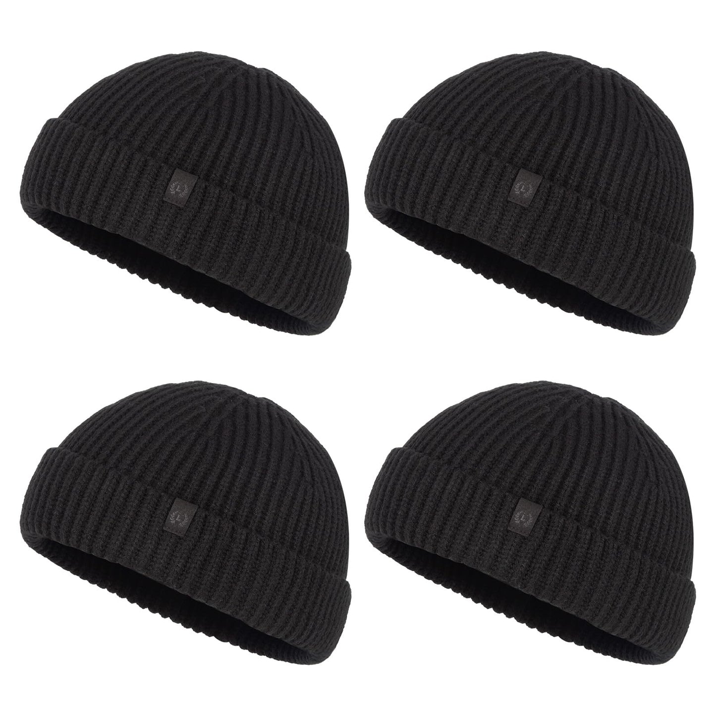 LILLBJORNEN 4 Pack Fisherman Beanie Winter Trawler Beanie Fashion Watch Hat Regular Skull Cap for Men Women (Acrylic, 4 Black)