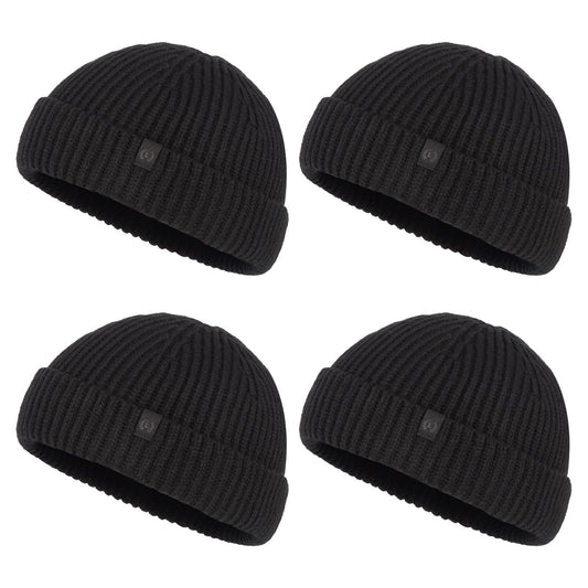 LILLBJORNEN 4 Pack Fisherman Beanie Winter Trawler Beanie Fashion Watch Hat Regular Skull Cap for Men Women (Acrylic, 4 Black)