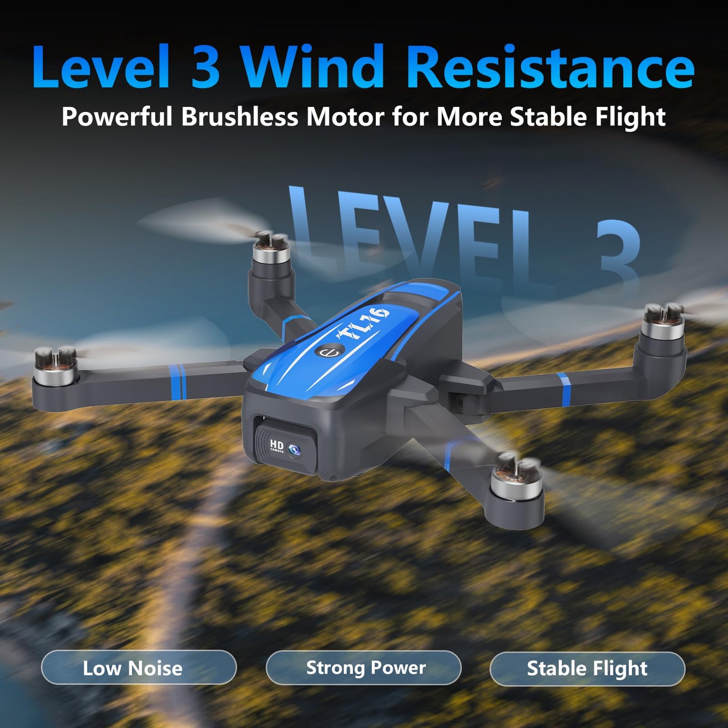 Toladrone TL16 Brushless Motor Drone with 1080P Camera, FPV Drone for Adults, Optical Flow Positioning Headless Mode 90° Motorised Adjustable Lens, Foldable RC Quadcopter for Beginners, Blue