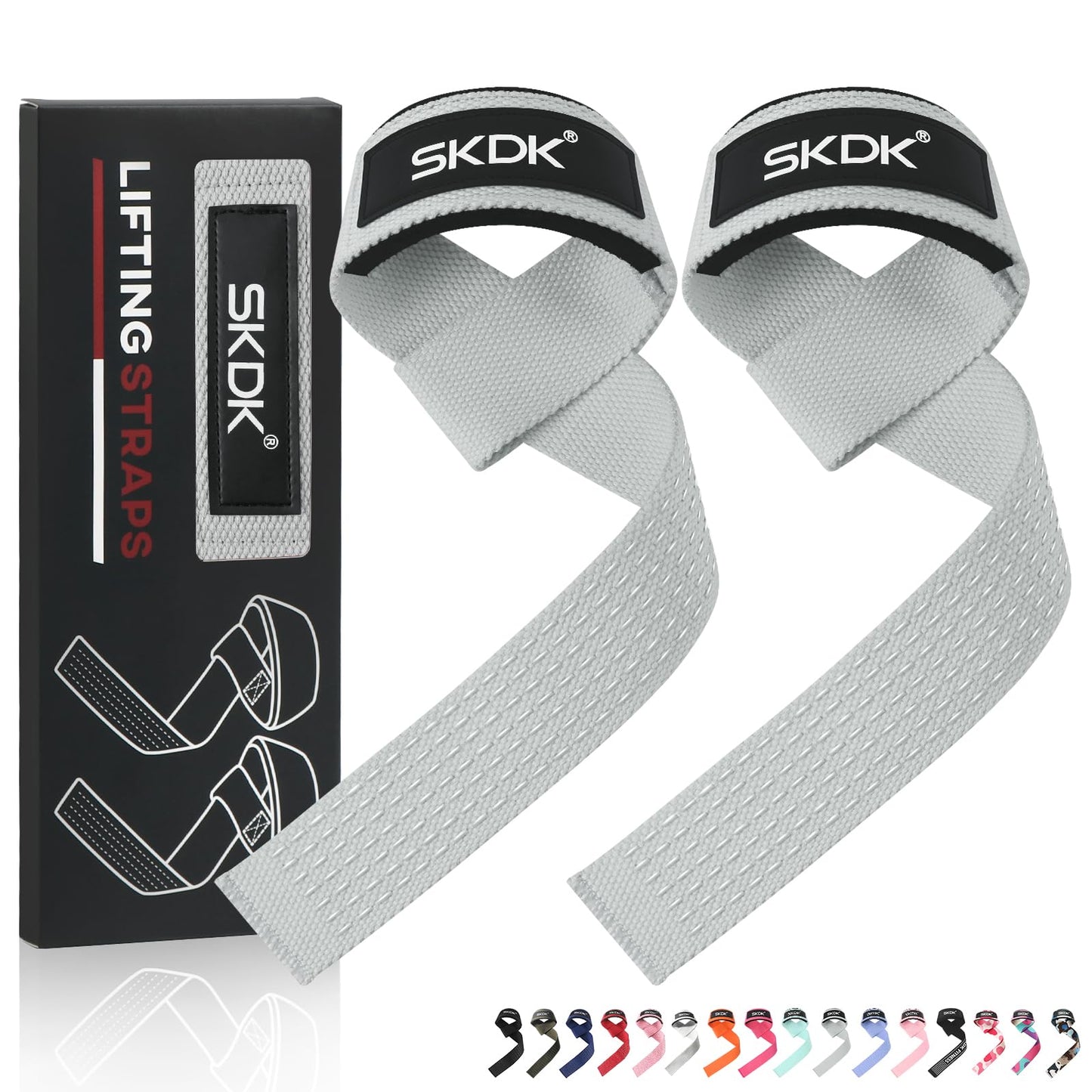 SKDK Cotton Hard Pull Wrist Lifting Straps Grips Band-Deadlift Straps with Neoprene Cushioned Wrist Padded and Anti-Skid Silicone - for Weightlifting, Bodybuilding, Xfit, Strength Training