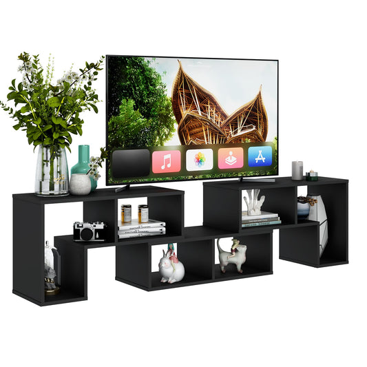 Tangkula 3 Pieces Console TV Stand, Free-Combination Entertainment Center for 50 55 60 65 Inch TV, Minimalist Modern TV Media Stand, DIY Open Storage Bookcase Shelf for Living Room (Black)