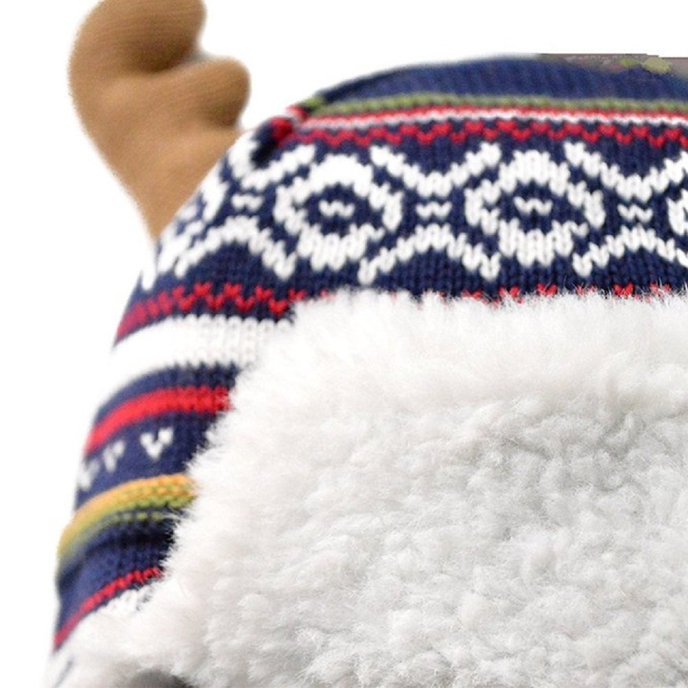 Home Prefer Baby Toddler Boys Winter Hats Warm Cotton Knitted Skull Caps with Earflaps Elk Horn Hat L 2-4T Blue