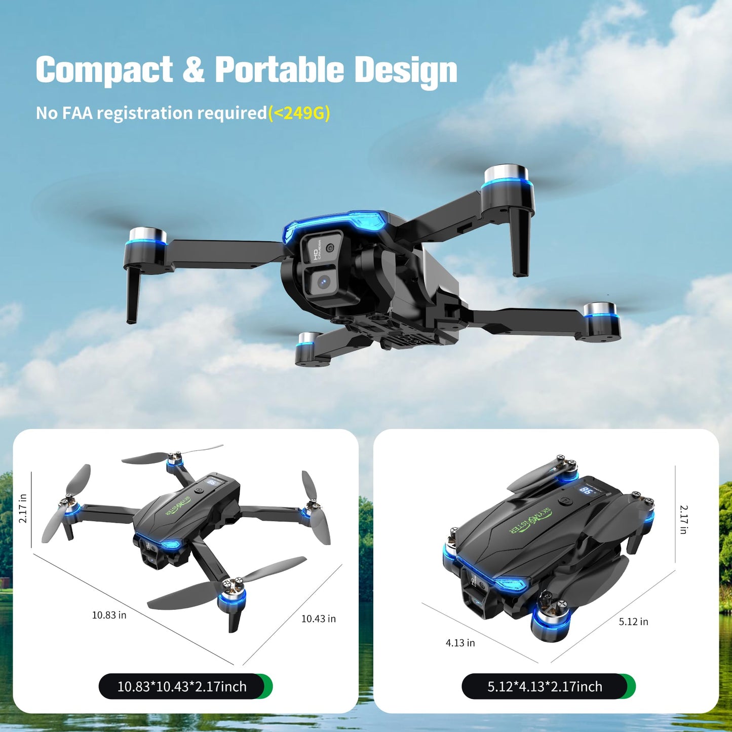 SKYMONSTER RC Drone,Drones With Camera For Adults 1080P HD Camera,3PC Batteries, Brushless Motor,FPV Foldable RC Quadcopter, Real-Time Battery Display,for Childers toys With Gift Box