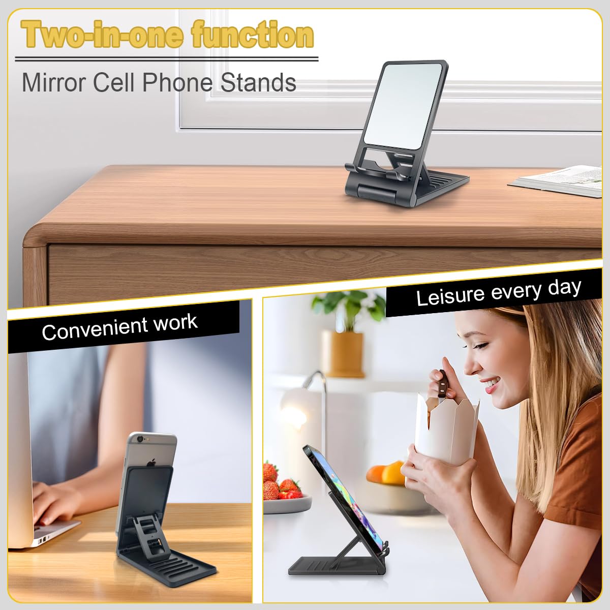 NZRAQK Folding Cell Phone Stand, Foldable Phone Holder for Desk Compatible with Smartphones 15 14 13 12 11 Pro Xs Xs Max Xr X 8, Nintendo Switch, Black