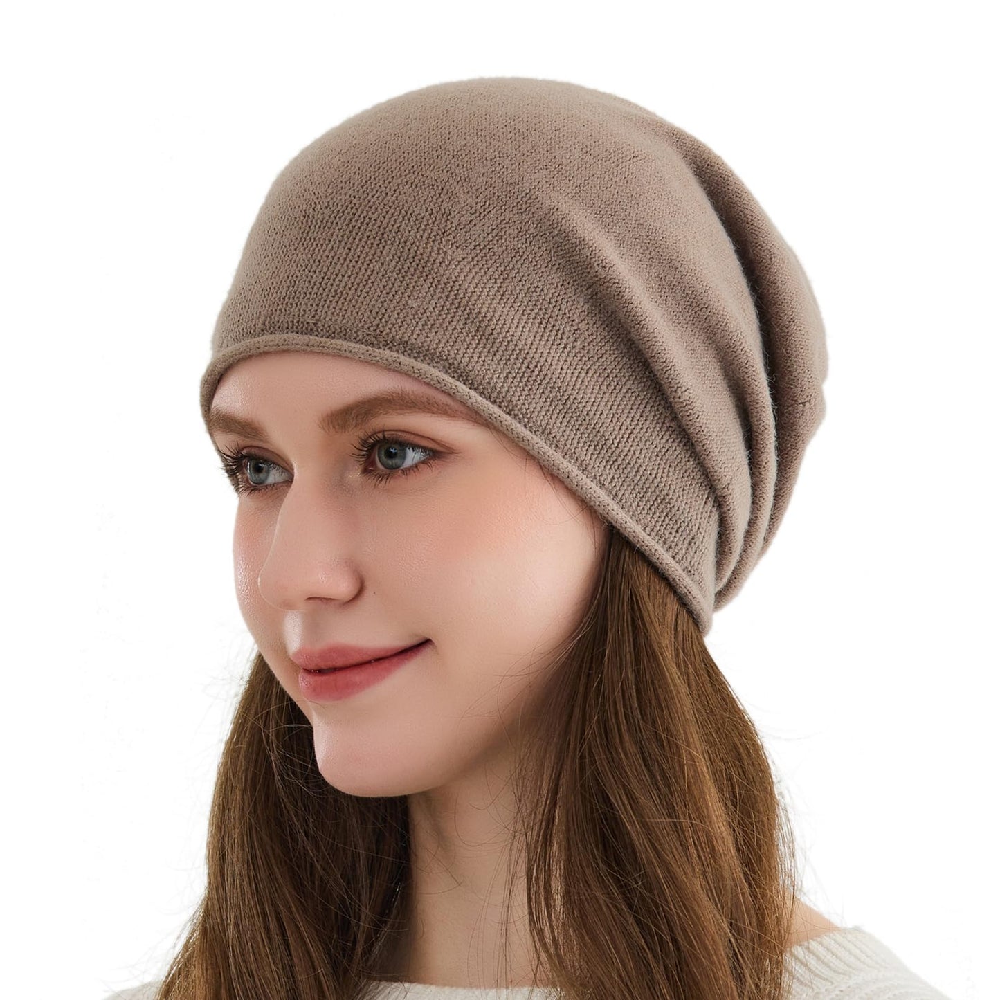 Facecozy Satin Lined Beanies Women Slouchy Beanie Knit Winter Hat for Women Men Silky Lining Lightweight Skull Beanies Cap (Brown)