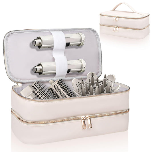 Sambois Travel Carrying Case for Shark Flex Style, Double Layer Storage Case for Shark SpeedStyle Hair Dryer Attachments, Waterproof PU Leather Organizer Bag for Shark Airwrap Styler (Dianthus White)