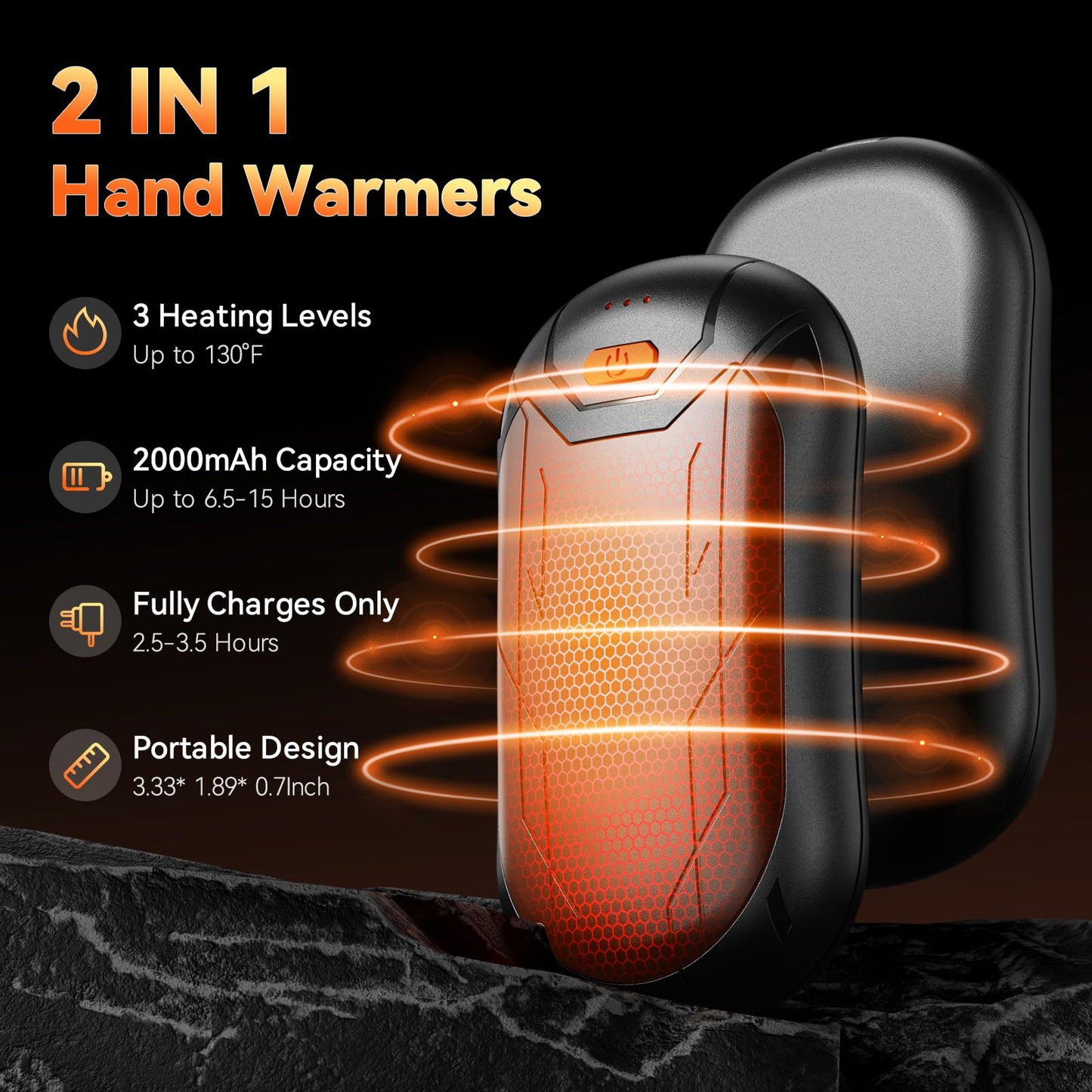 Rechargeable Hand Warmers - 2 Pack 4000mAh Electric Hand Heater, with AI Smart Chip 15 Hours Long Lasting, Heat Portable Pocket Heater, for Women, Men, 2024 Top