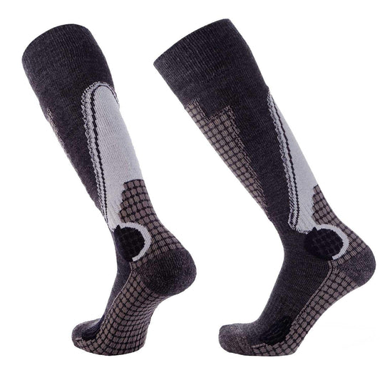 Pure Athlete High Performance Wool Ski Socks - Thermal Warm Merino Wool OTC Sock, Men Women (1 Pair - Black/Grey/Silver, Medium)