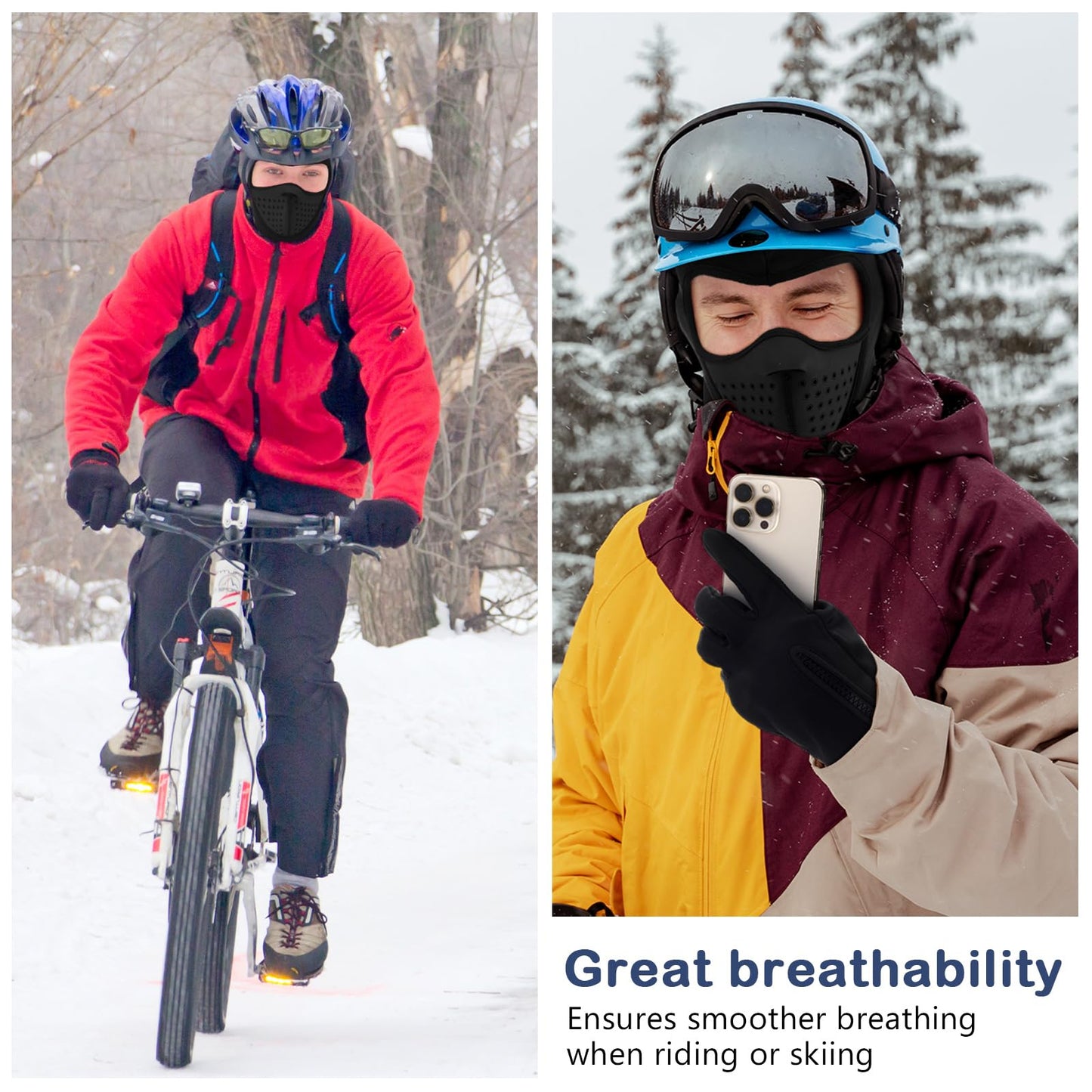 Geyoga 2 Pcs Winter Balaclava Face Mask Ski Gloves Black Windproof Ski Mask Cycling Gloves Touchscreen for Men Women Riding(Middle Size)