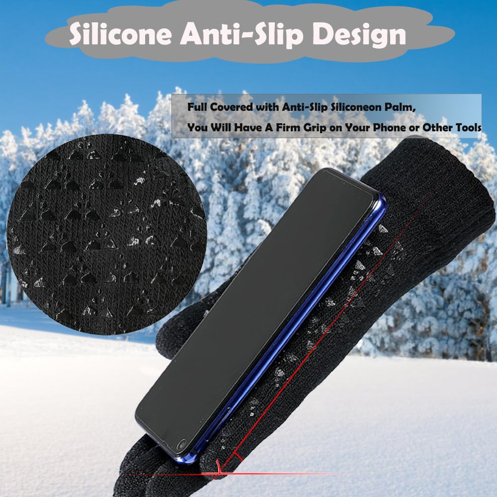 ABUDDER Womens Beanie Hat Scarf Gloves Set, Fleece Lined Winter Hat,Fleece Scarf Touch Screen Gloves and Ear Warmers for Men Women (Black)