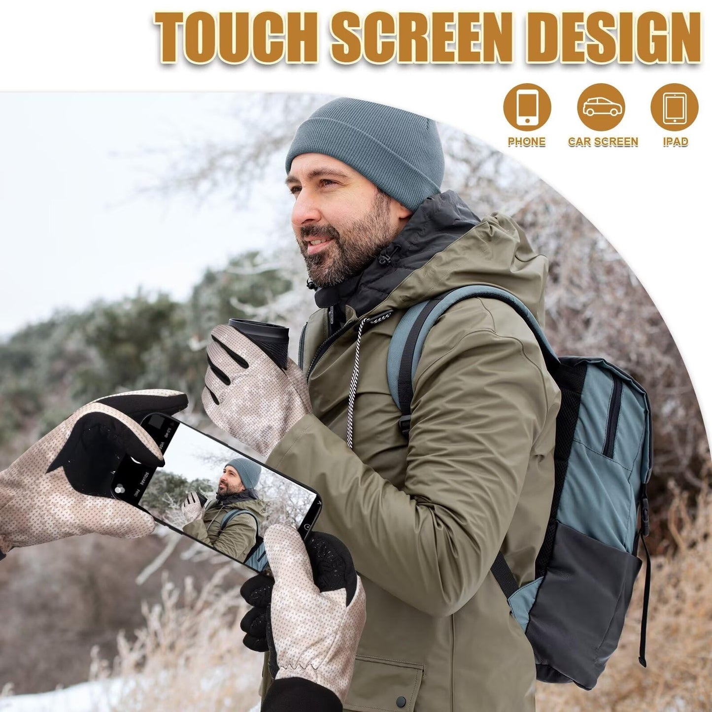 Pixel Panda Outdoor Winter Touchscreen Warm Gloves, Water Resistant Windproof Anti-Slip Sports Gloves for Cycling Driving Running Hiking Climbing Skiing Sports
