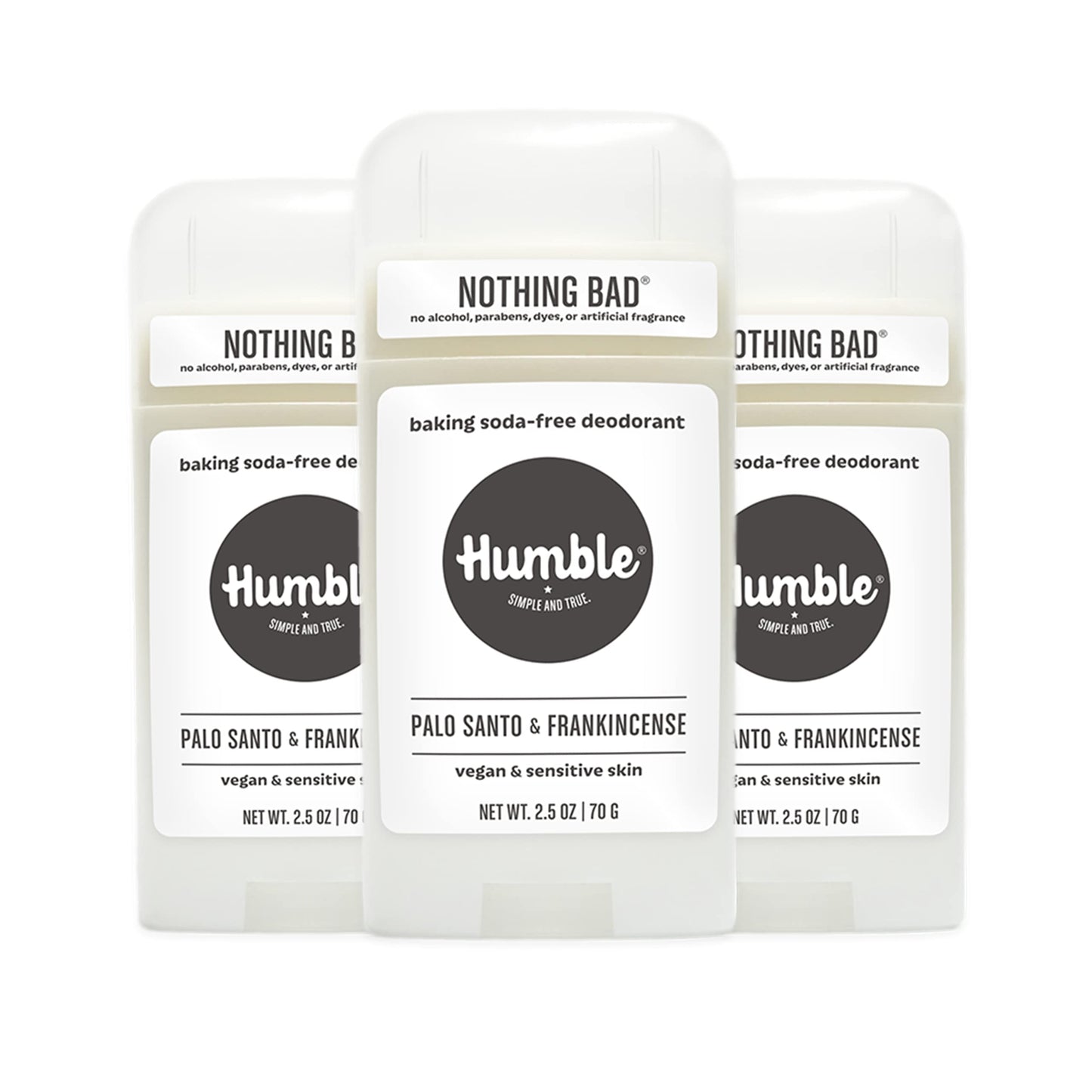 HUMBLE BRANDS Aluminum-Free Deodorant, Vegan and Cruelty- free, Formulated for Sensitive Skin, Palo Santo and Frankincense, 3 Pack, 2.5 Ounce