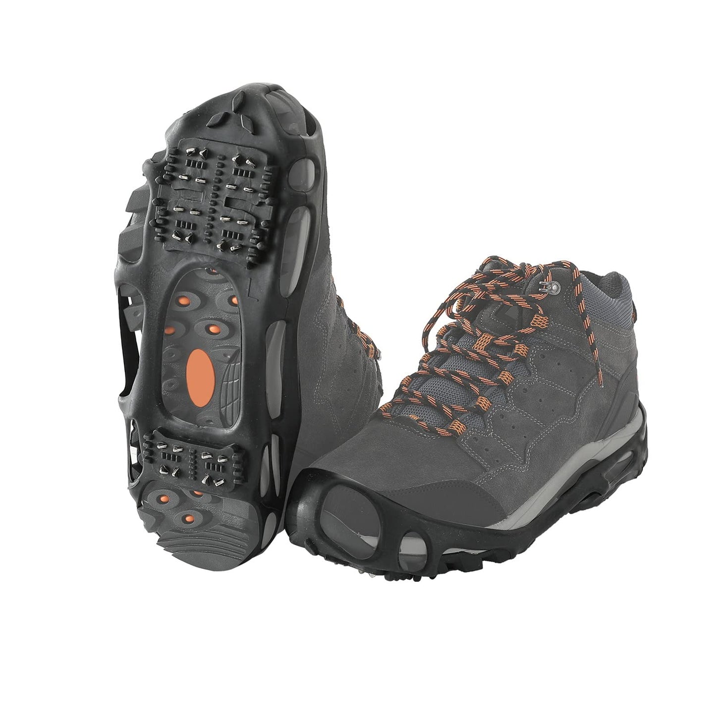 Crampons Ice Cleats Snow Traction Cleats for Walking on Snow and Ice Women Men Winter Outdoor Anti Slip Ice Grips for Hiking Fishing Climbing Boots Shoes (Black, X-Large[Women:11.5-14/Men:10.5-13)