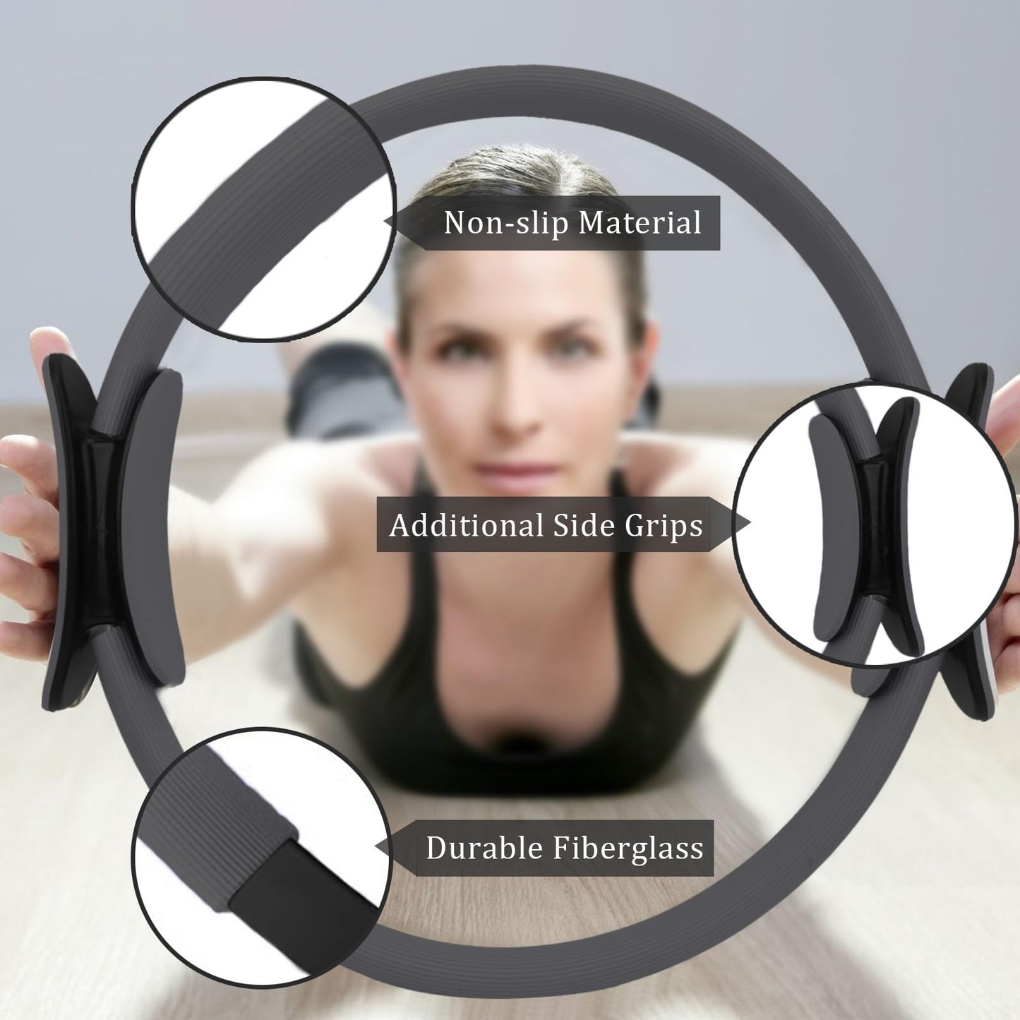 Gavigain Yoga Circle 4 Color Double Grip Yoga Pilates Ring Resistance Circle Portable Fitness Circle for Thigh and Leg Fitness Muscle Lines (Black)