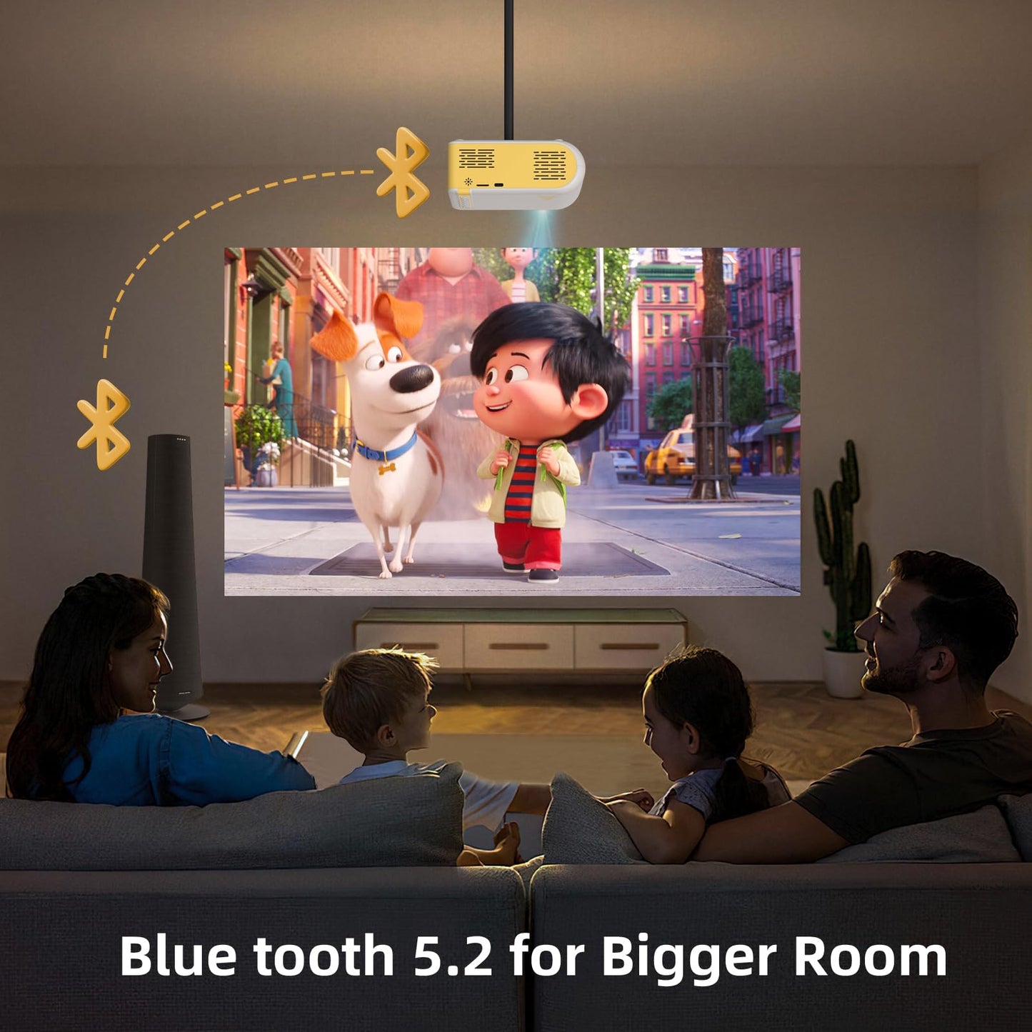 KSAN Mini Projector, Projector with WiFi and Bluetooth, Portable Movie Projector for Outdoor use, Built-in Speaker, 1080P Support Small Bedroom Video Projectors Compatible with Phone /TV Stick /PC