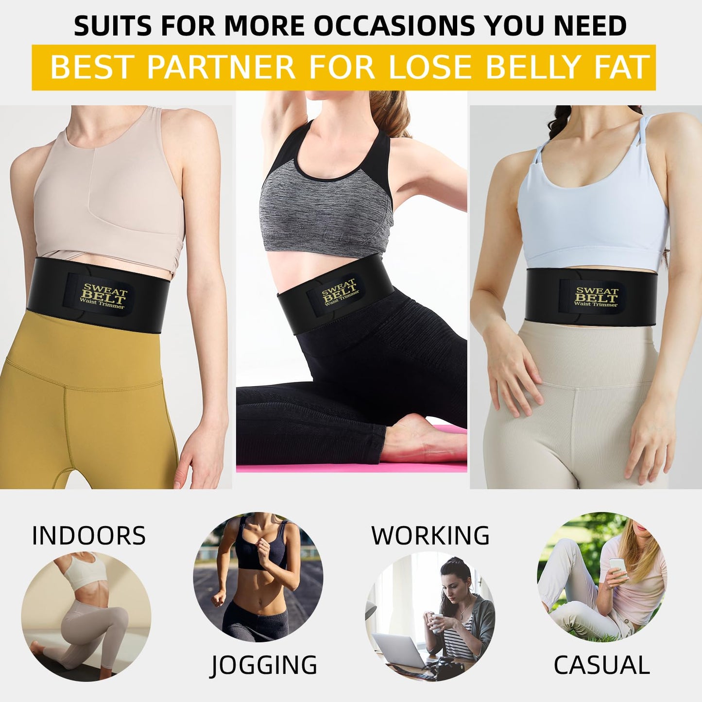 kissleaf Waist Trainer for Women Lower Belly Fat Sweat Band for Stomach Weight Loss get into shape Waist Trainer for Women Working Out Sweat Belts for Weight Loss (Unisex) -Black-M