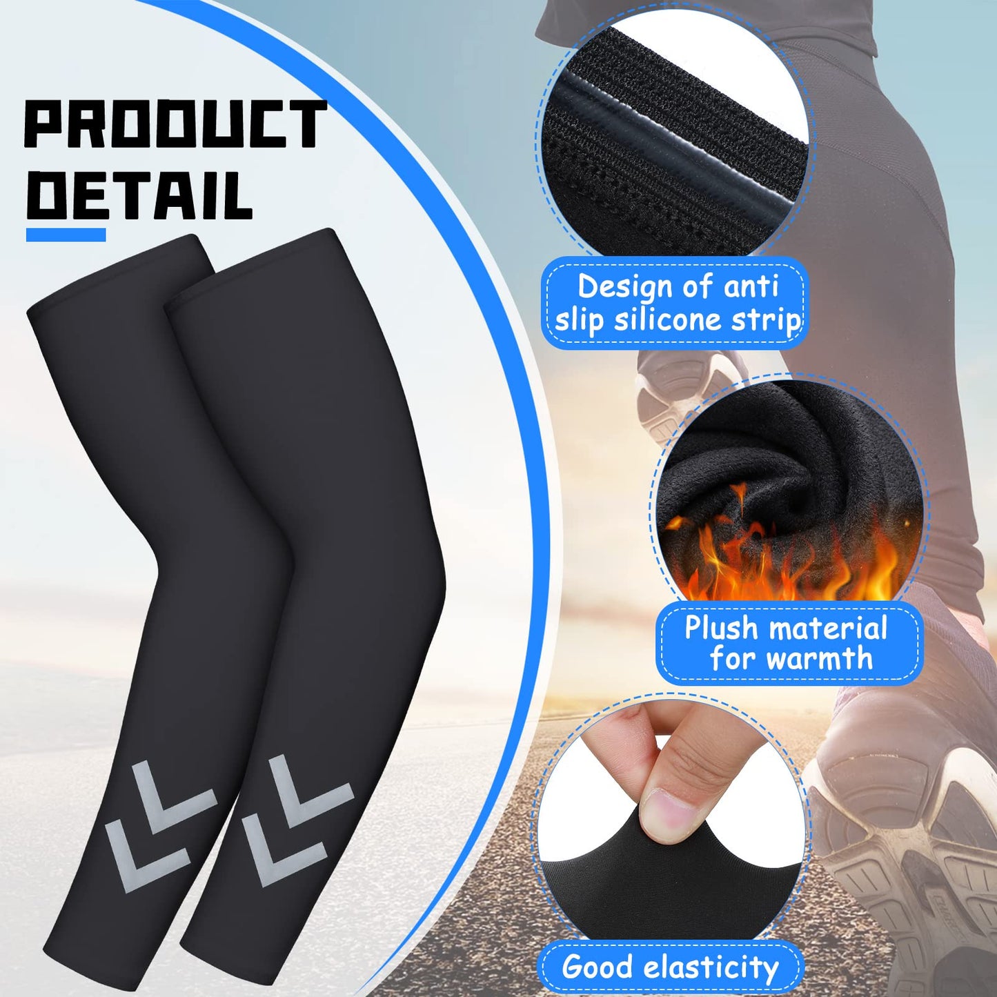 SATINIOR 2 Pairs Thermal Arm Warmer with High Visibility Reflective Stripe Winter Sleeves Men Women Cycling Running (Medium)