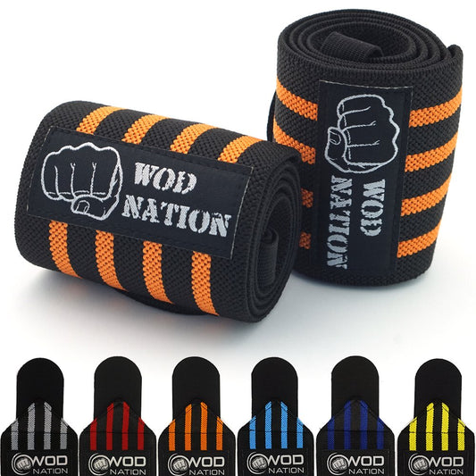 WOD Nation Wrist Wraps for Weightlifting, 12” Professional Gym Wrist Straps w/Thumb Loop for Men & Women, Wrist Support Wraps for Strength Training, Powerlifting & Bodybuilding (Black/Orange)