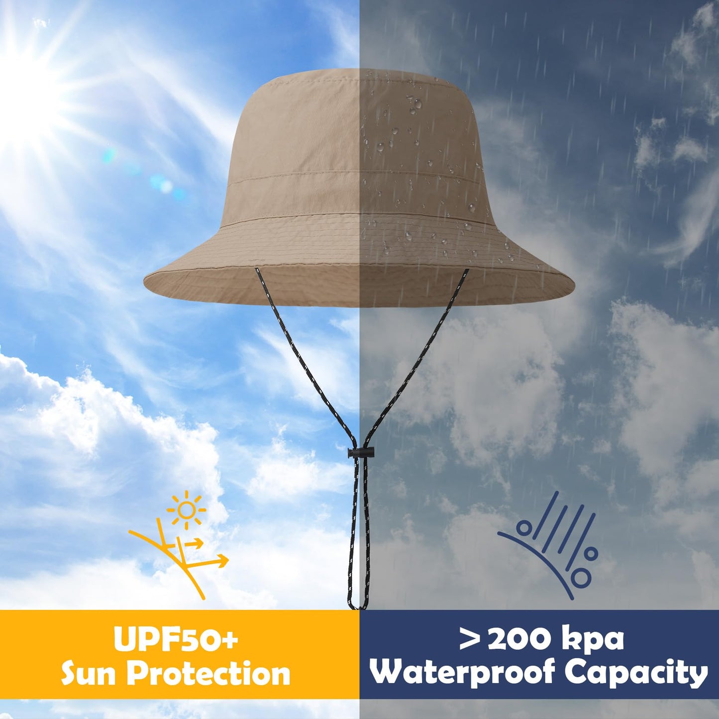 Durio Waterproof Bucket Hat for Women UPF 50+ Sun Hat UV Protection Packable Rain Hats for Women Lightweight Hiking Hat Dark Mustard One Size
