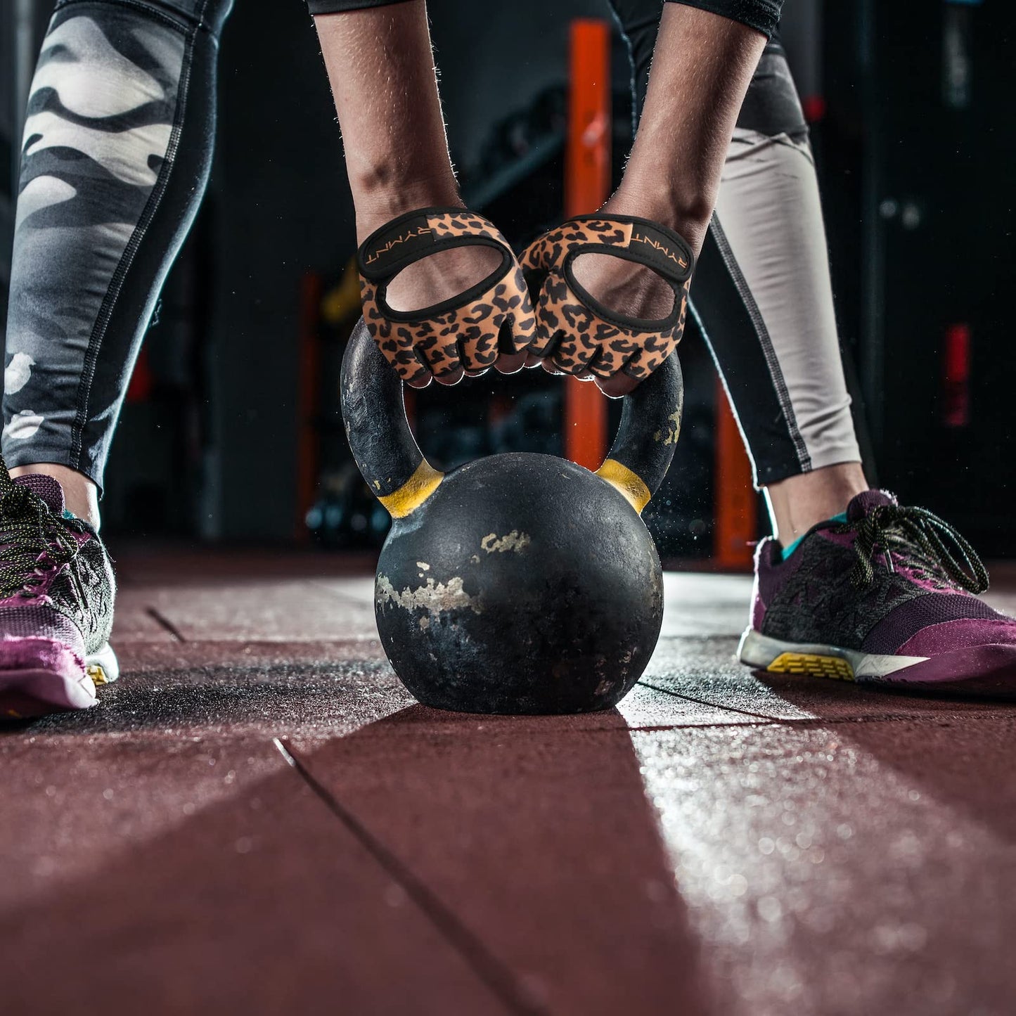 RYMNT Minimal Weight Lifting Gloves,Short Micro Workout Gloves Grip Pads with Full Palm Protection & Extra Grip for Men Women Weightlifting,Gym,Exercise Training.Leopard-Small