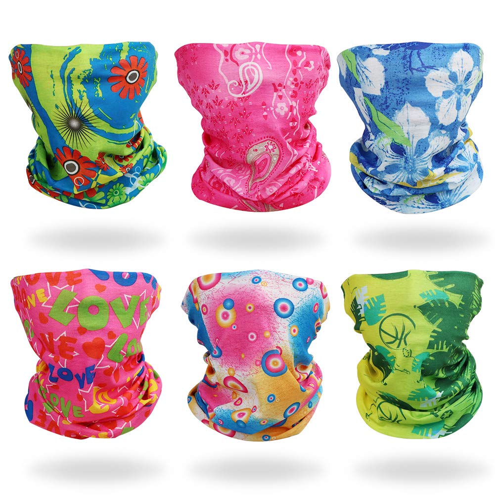 GUIFIER 6 Pack Magic Wide Tube Face Mask,Neck Gaiter, Headwear, Sports Scarf, Boho Bandana, Balaclava, Headband for Women and Men