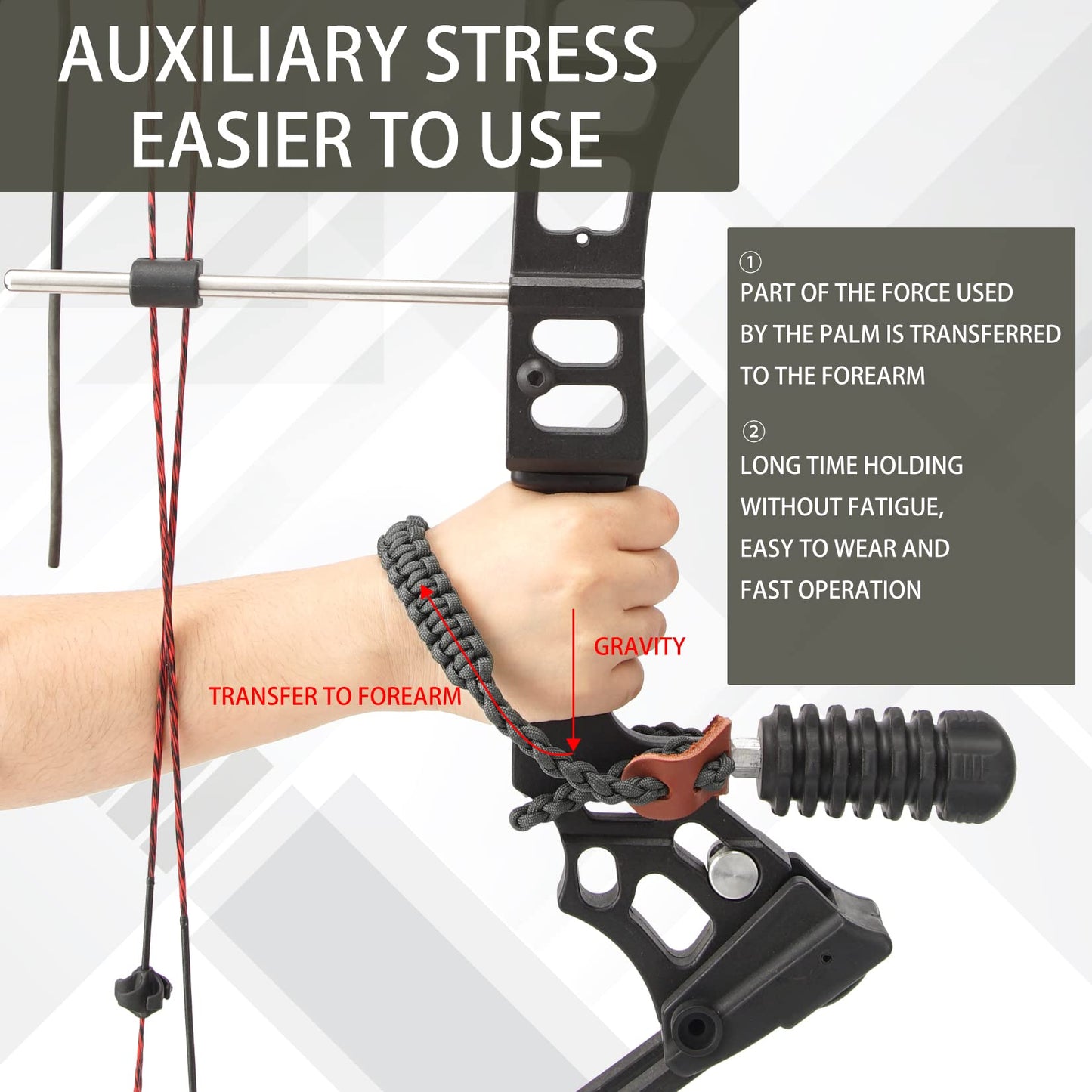 Elm Ray Archery Bow Wrist Sling 550 Paracord,Durable 100% Full Grain Leather with Strong Metal Grommet,Comfortable and Light,Fit Compound Bow Stabilizer & Recurve (Gray)