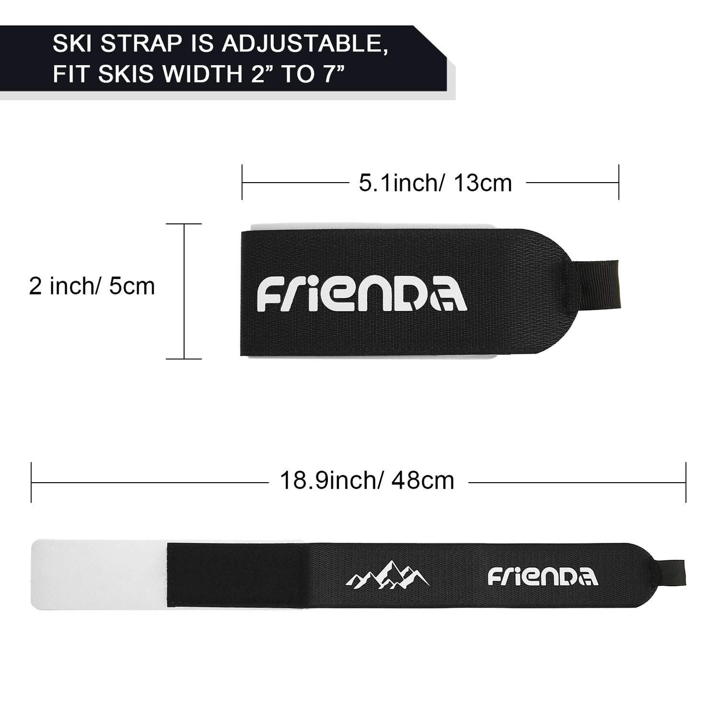 Frienda 6 Pcs Winter Ski Straps Fasteners Tape Adjustable Ski Wraps Ties for Families Christmas Holiday(Black)