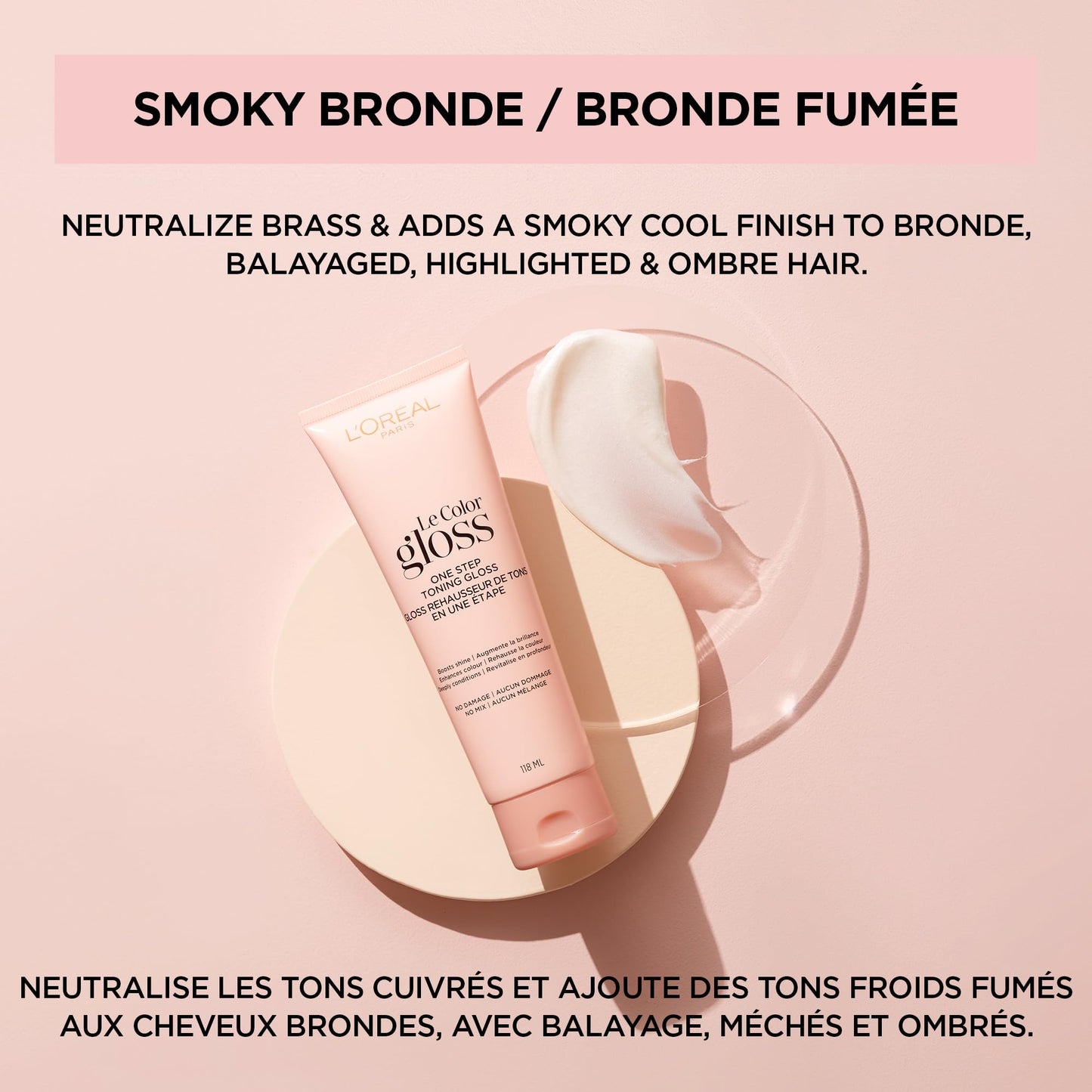 L'Oreal Paris Le Color Gloss One Step In-Shower Toning Hair Gloss, Neutralizes Brass, Conditions & Boosts Shine, Smoky Bronde, 4 Ounce