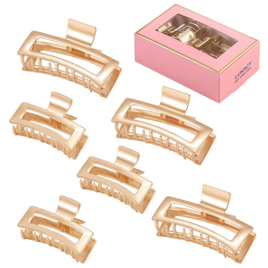 LUKACY 6 Pack Gold Hair Claw Clips, Perfect Big gold Jaw hair clamps for Women and Thinner, Thick hair styling,Strong Hold, Fashion Hair Accessories(Style 3)