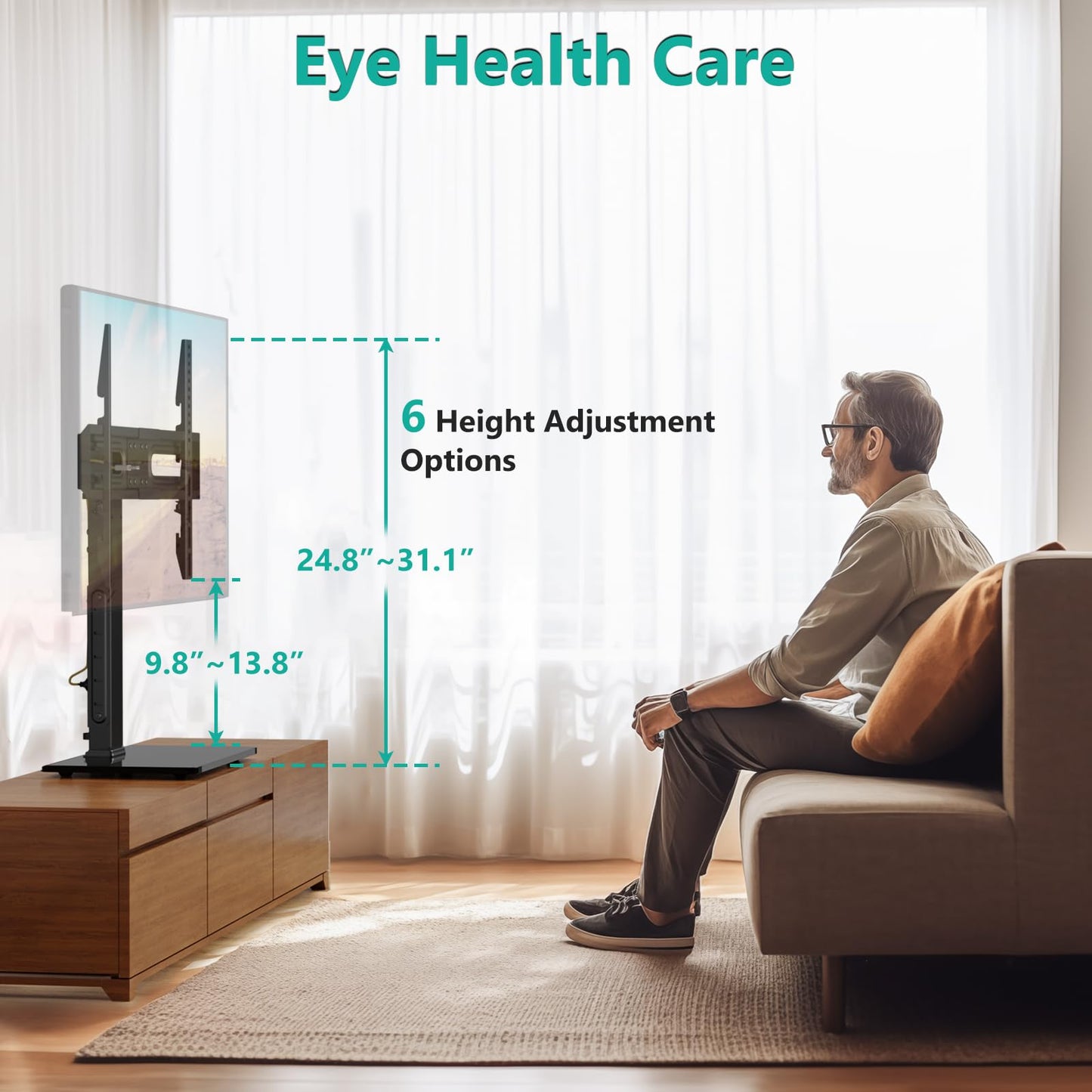 WALI TV Stand with Power Outlet, Universal TV Mount Stand for 32-70 inch TVs, 6 Height Adjustable and 70° Swivel TV Mount Stand Holds up to 88lbs, Max VESA 600x400mm(TVDVD-5P)