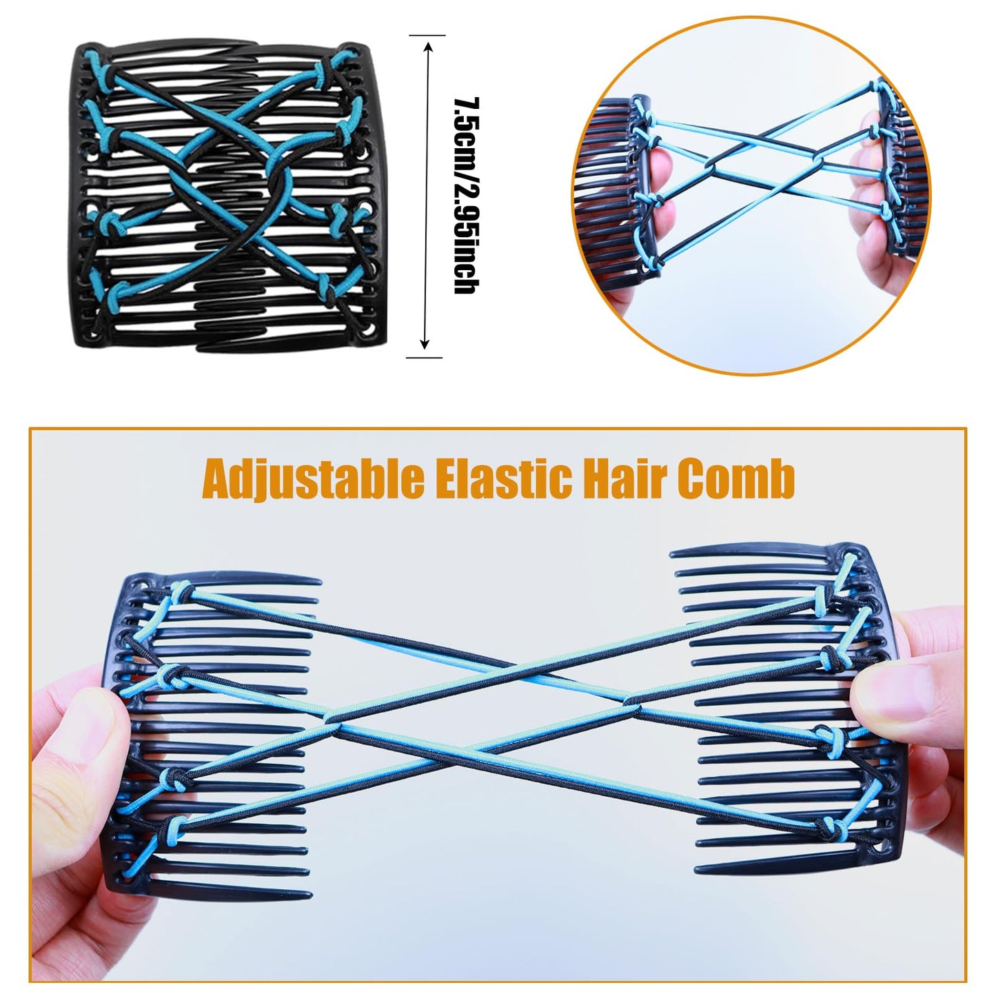 5 Pieces Stretchy Magic Hair Comb Adjustable Elastic Comb Clip for Women Girls No Crease Hair Pins Vintage Bun Maker for Curly Thick Wavy Hair Ponytail