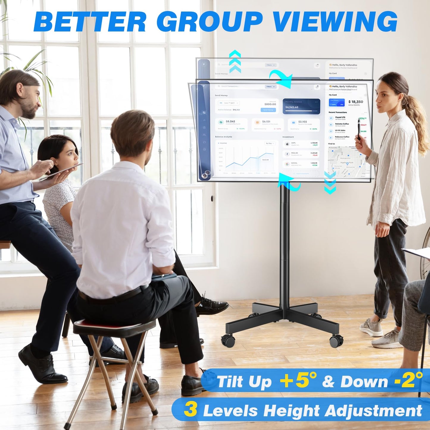 Rfiver Mobile TV Cart Rolling TV Stand for 23-60 Inch Screens, Portable TV Stand on Wheels with Tilt and Height Adjustable, Outdoor TV Mount Stand Holds up to 88 lbs for Home Office MAX VESA 400x400mm