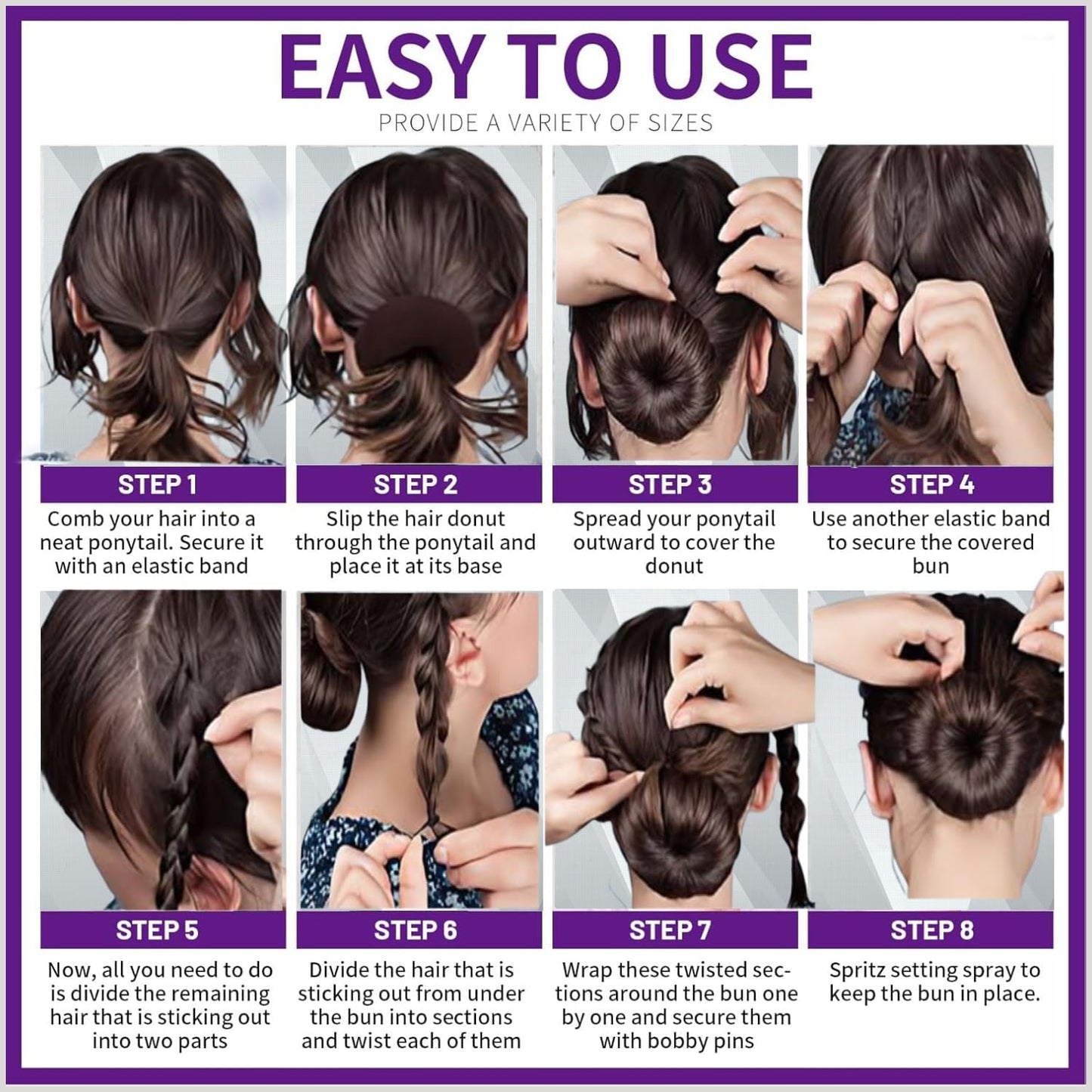 Hair Bun Maker for Women, 4pcs Donut Bun Maker for Kids in 4 Sizes, Magic Hair Donut for French Twist, Wrap, Snap Disk - Ballet Bun Maker,20pcs Bobby Pins Dark Brown