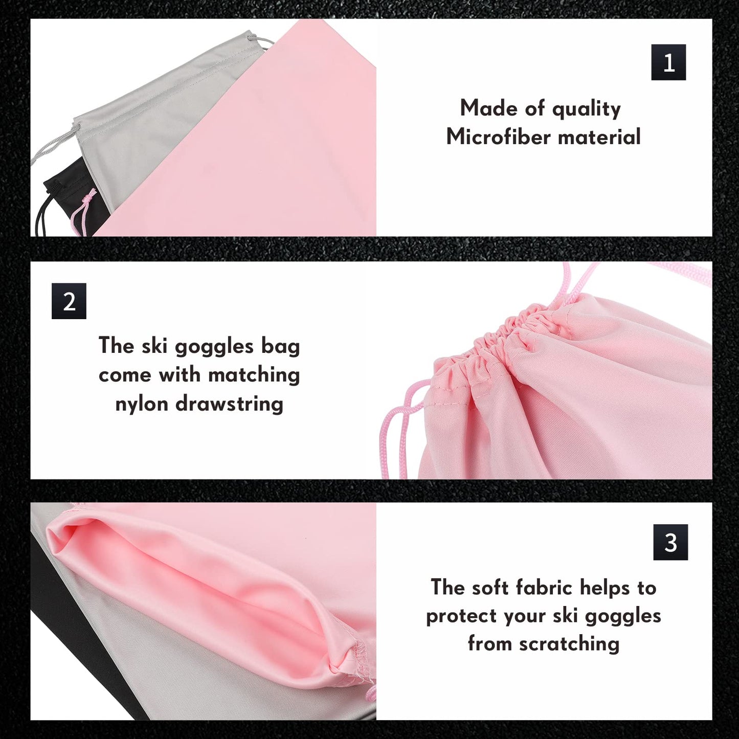 Konohan 6 Pieces Microfiber Ski Goggle Bag Protection Bag for Winter Ski Goggle Storage Soft Drawstring Pouch,10 x 7 Inch