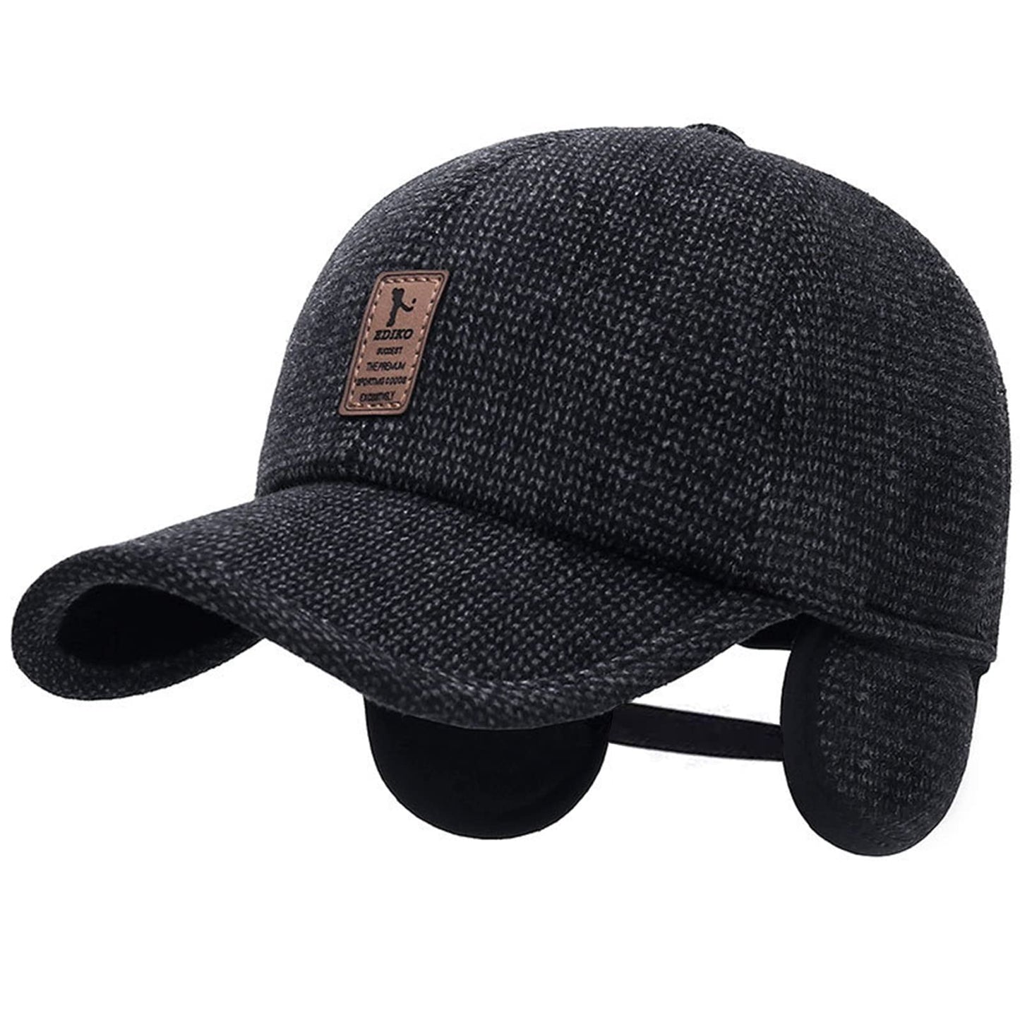 RRiody Winter Baseball Cap for Men, Adjustable Warm Outdoor Sport Golf Cap Hats Dad Caps Earflaps Thicken 55-60CM Black