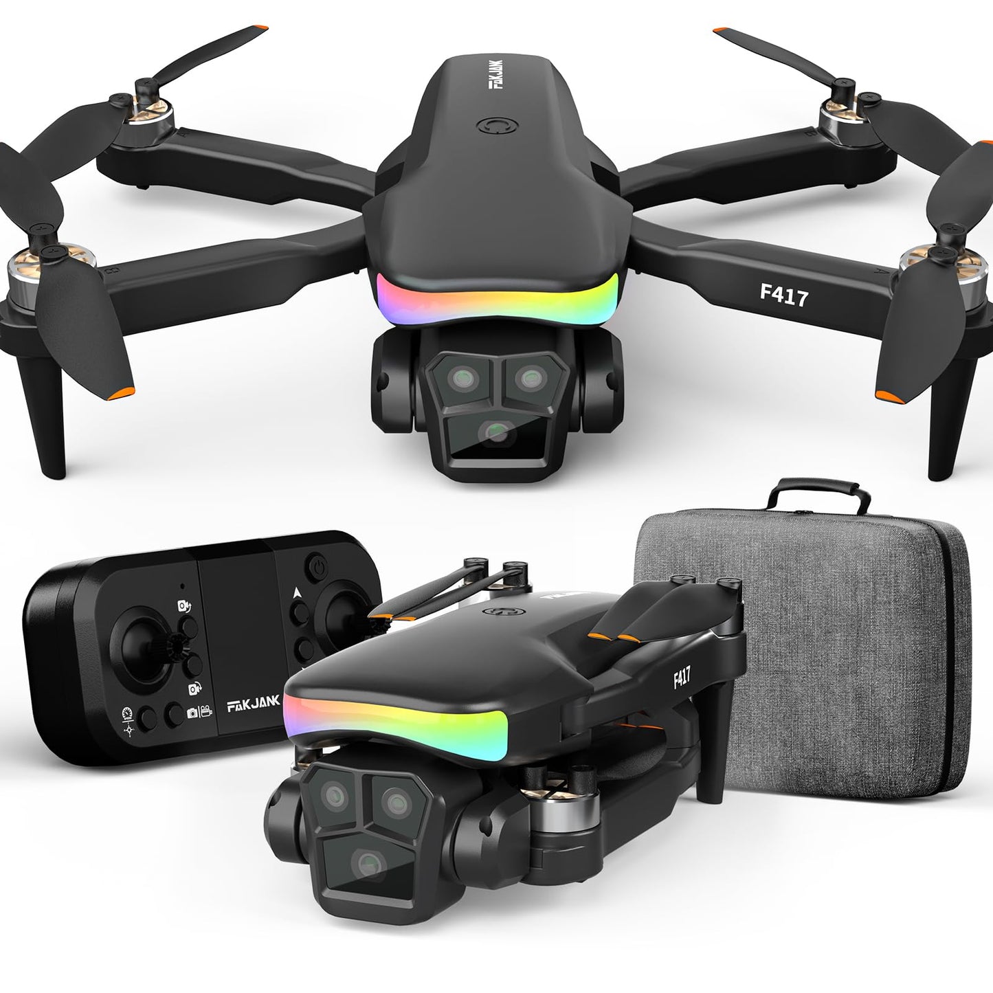 F417 Drone with Camera 1080P for Beginners and Adults,RGB LED Light 90°Electric Adjustable Lens,FPV Drone Mini RC Quadcopter with Live Video Camera,360° Flip,One Key Take Off/Land,Carry Case,Black